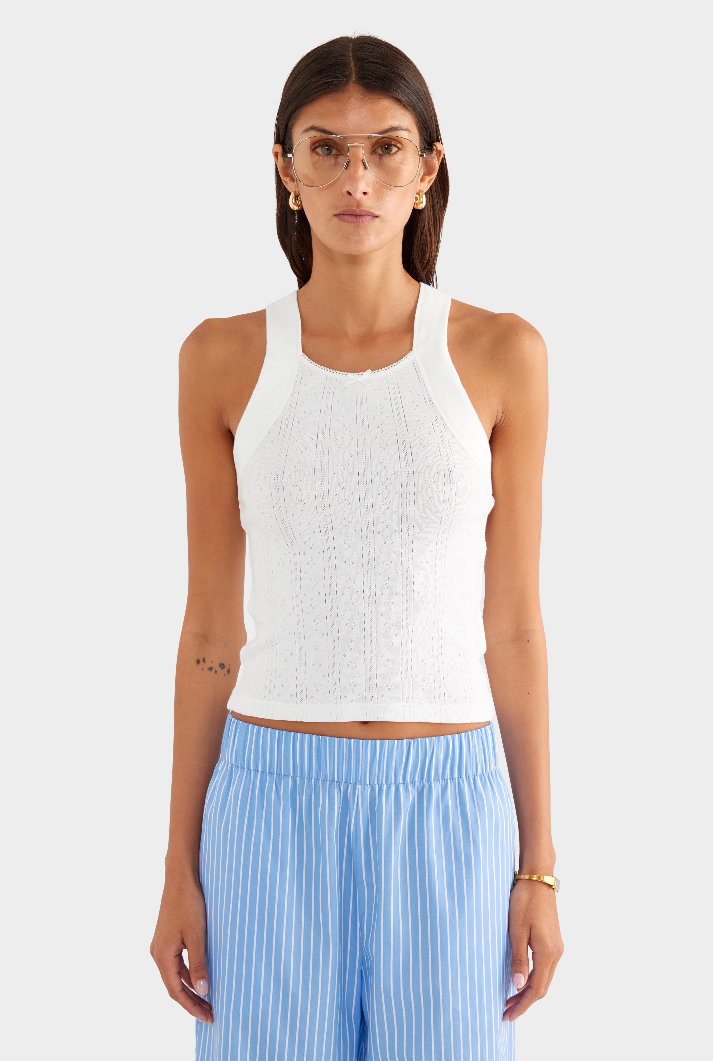 Cotton Pointelle Tank - White - XS