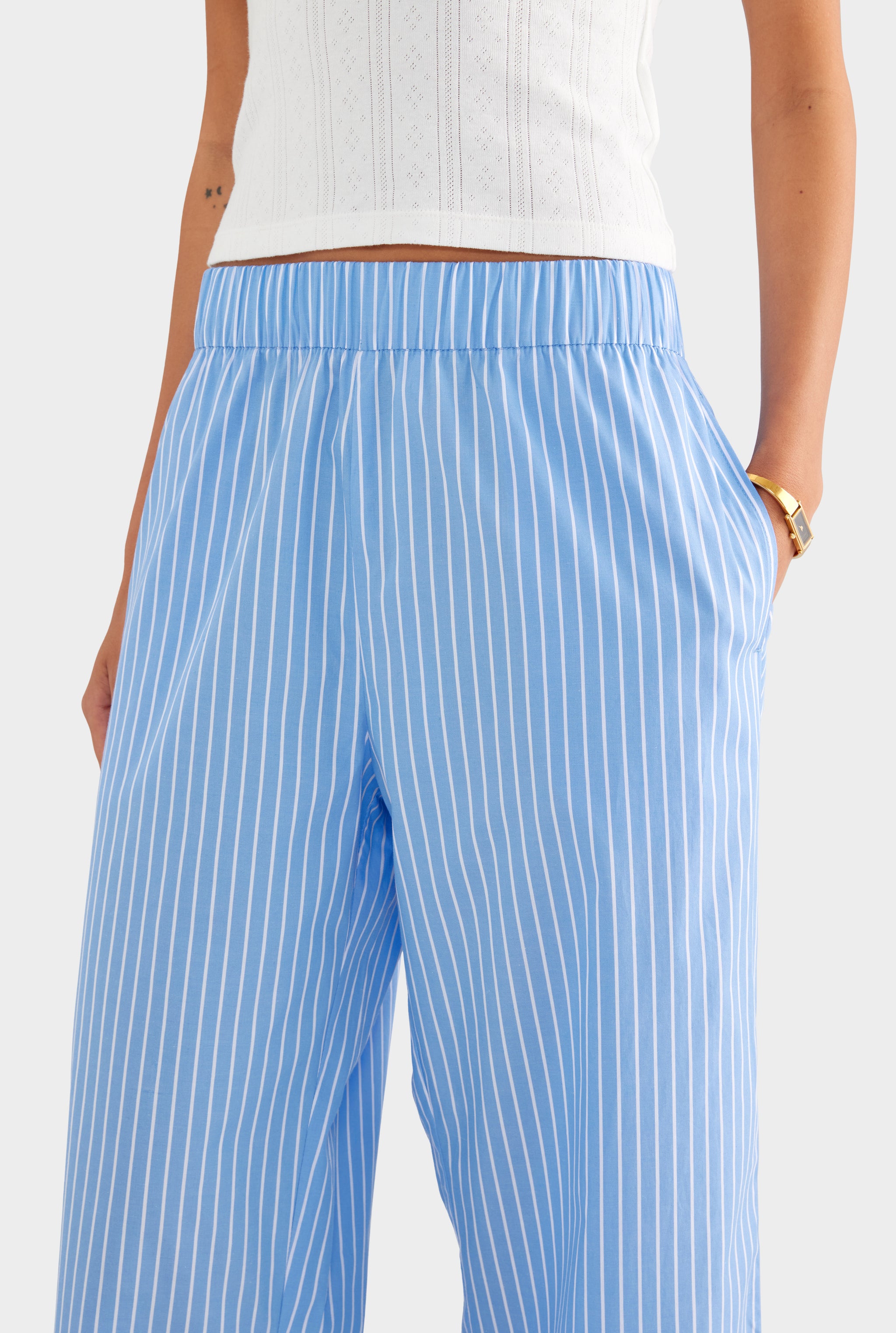 Striped Cotton Poplin Pant - Blue/White Stripe - XS