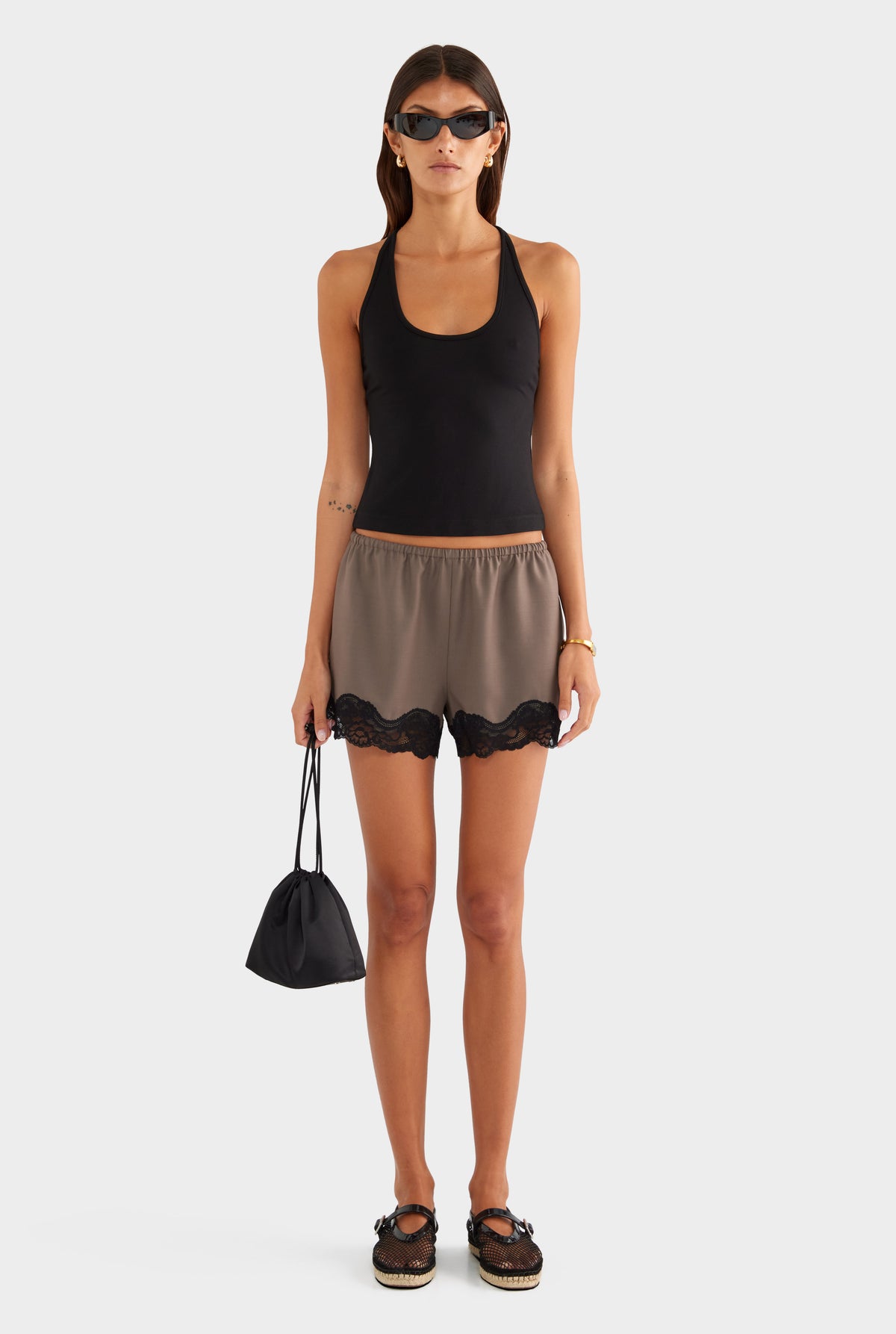 Braided Strap Halter Top - Black - XS
