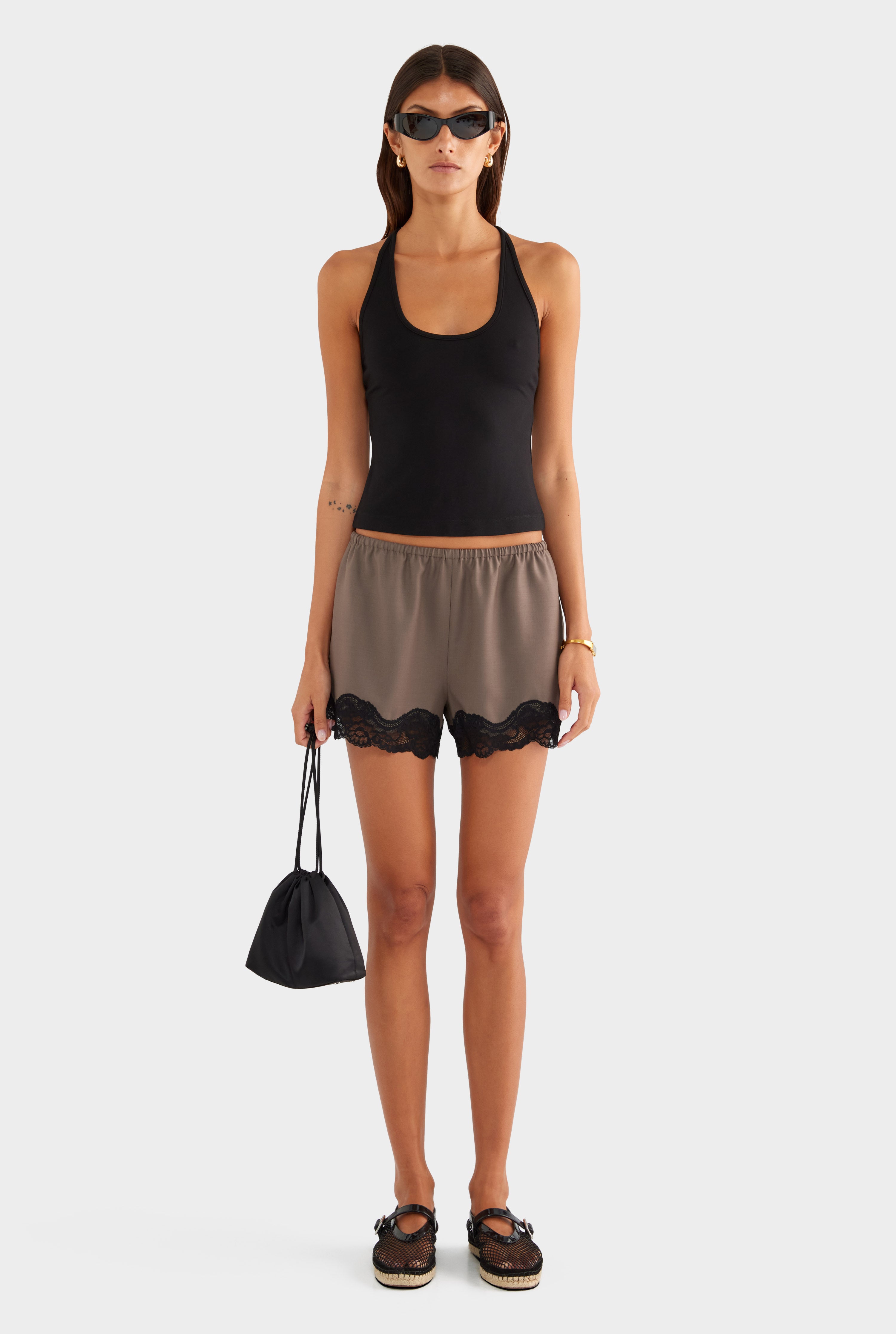 Wool Lace Trim Short - Mocha - XS