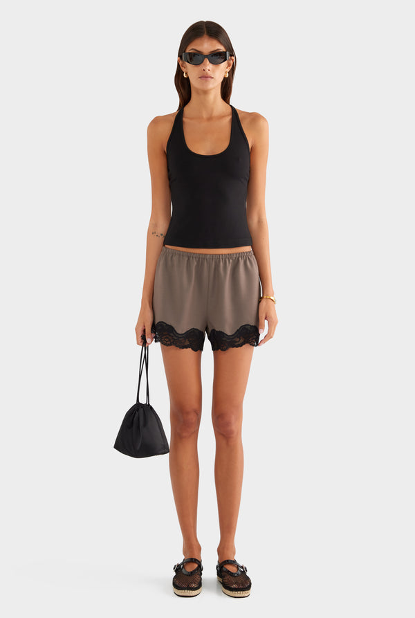 Wool Lace Trim Short - Mocha - XS
