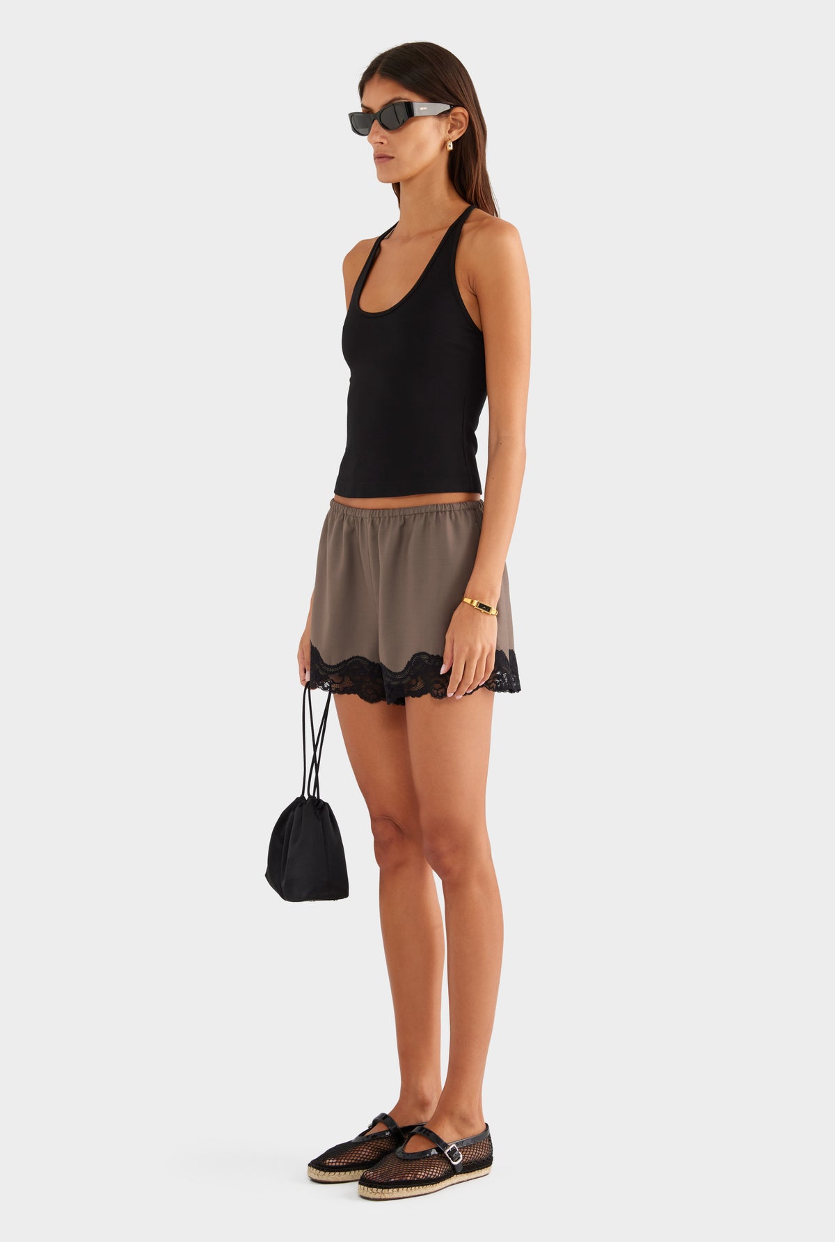 Braided Strap Halter Top - Black - XS