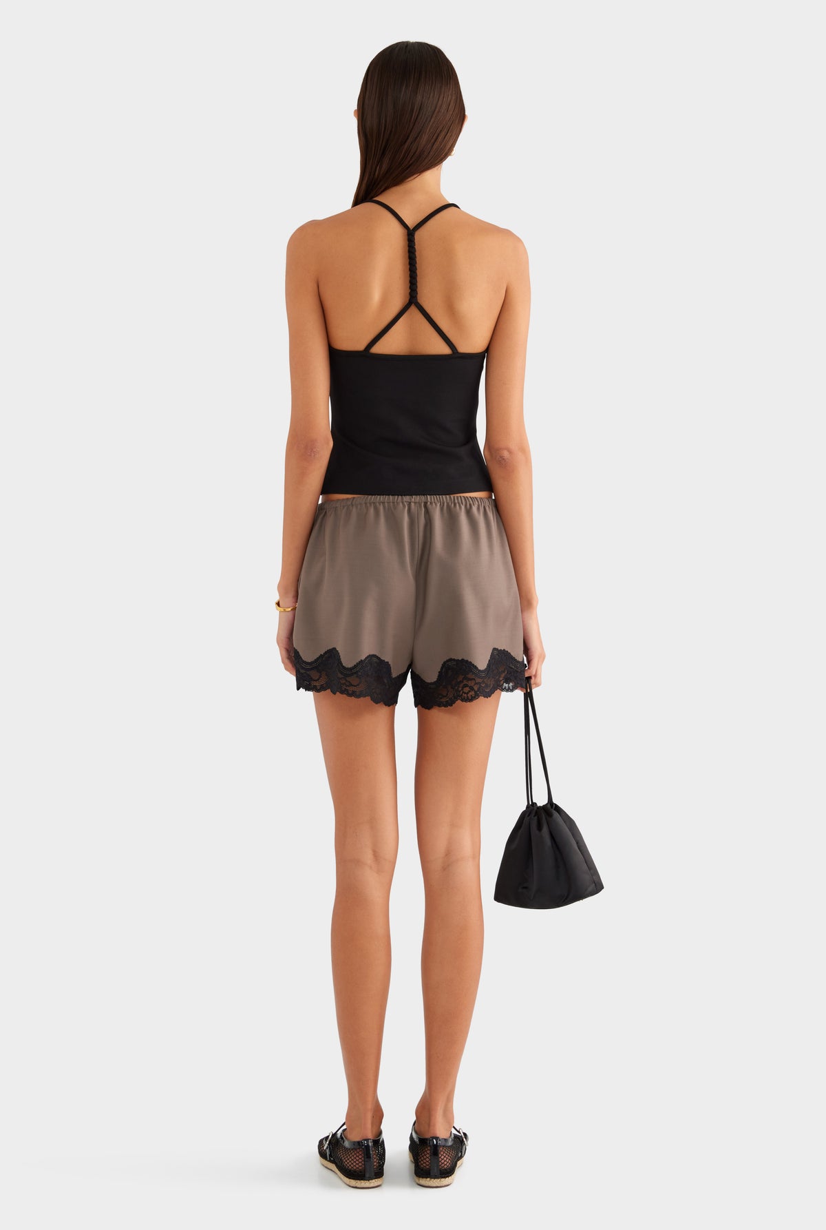 Wool Lace Trim Short - Mocha - XS