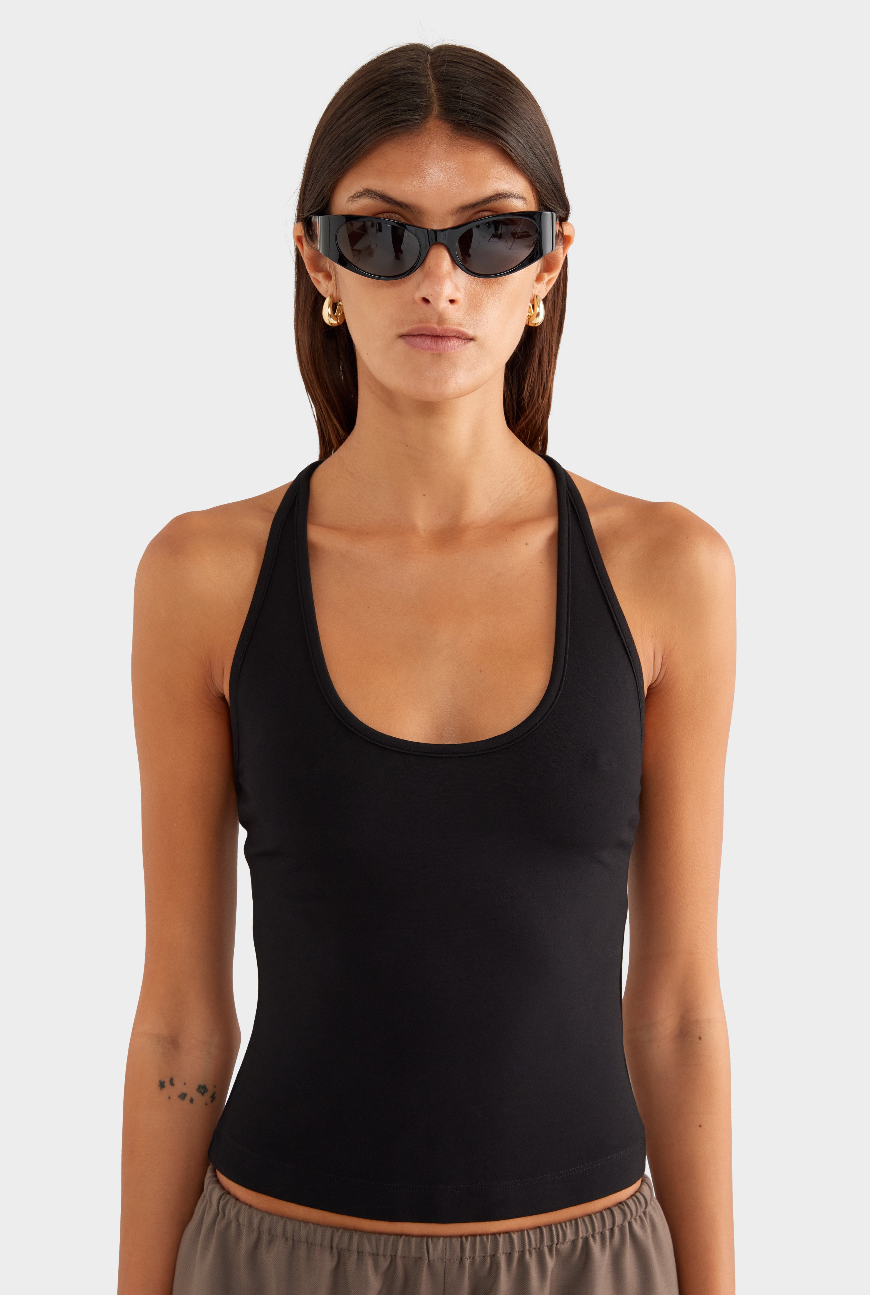 Braided Strap Halter Top - Black - XS