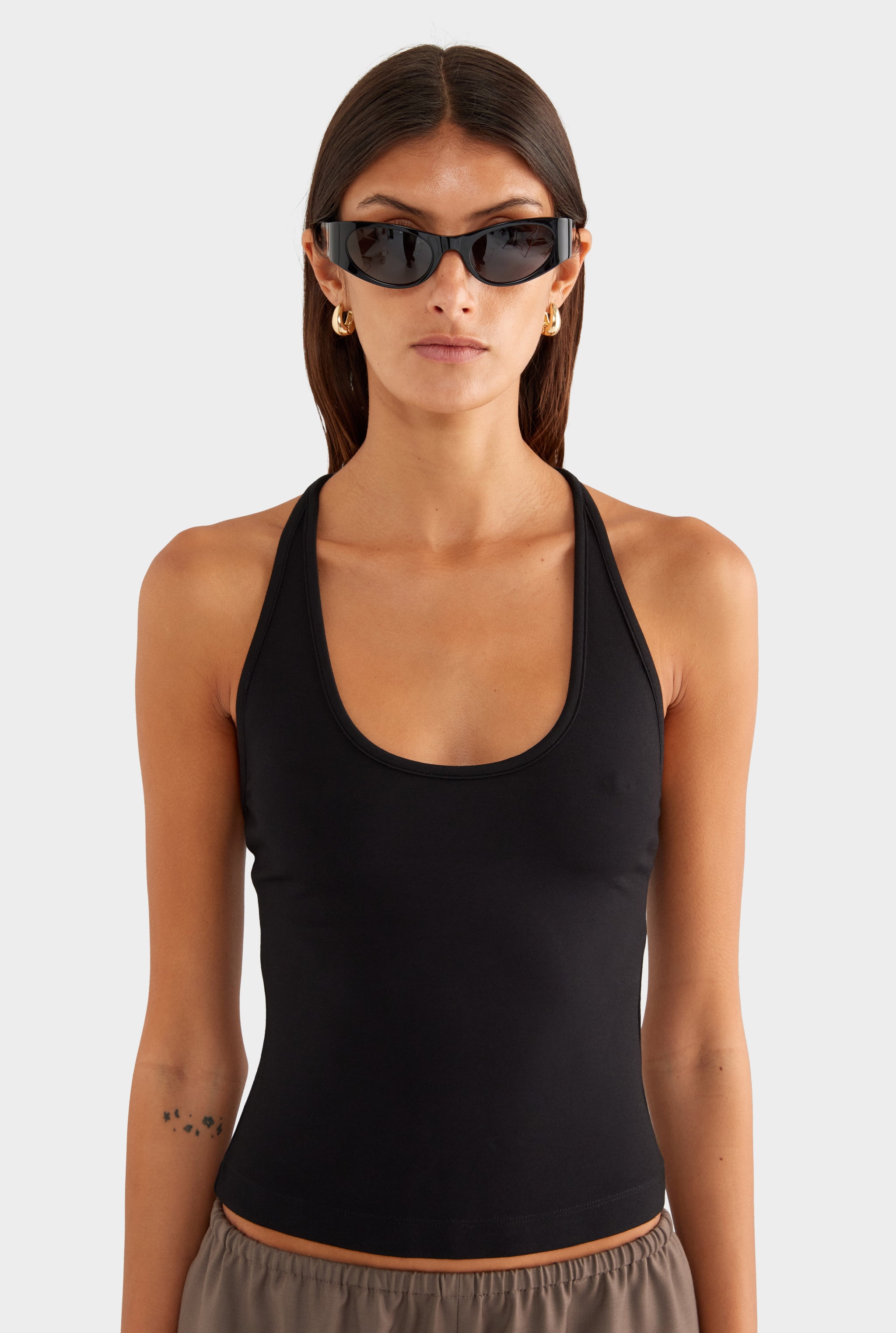 Braided Strap Halter Top - Black - XS