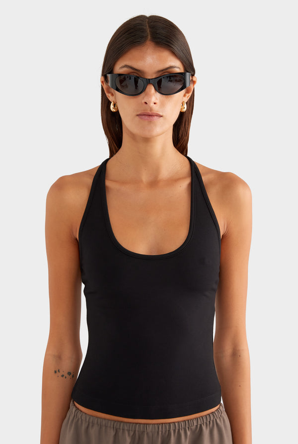 Braided Strap Halter Top - Black - XS