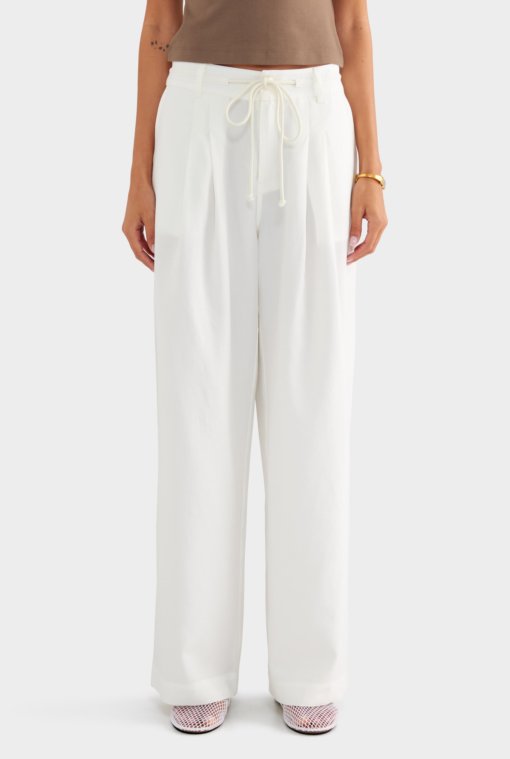 Relaxed Pleat Front Tencel Pant - Off White - XS