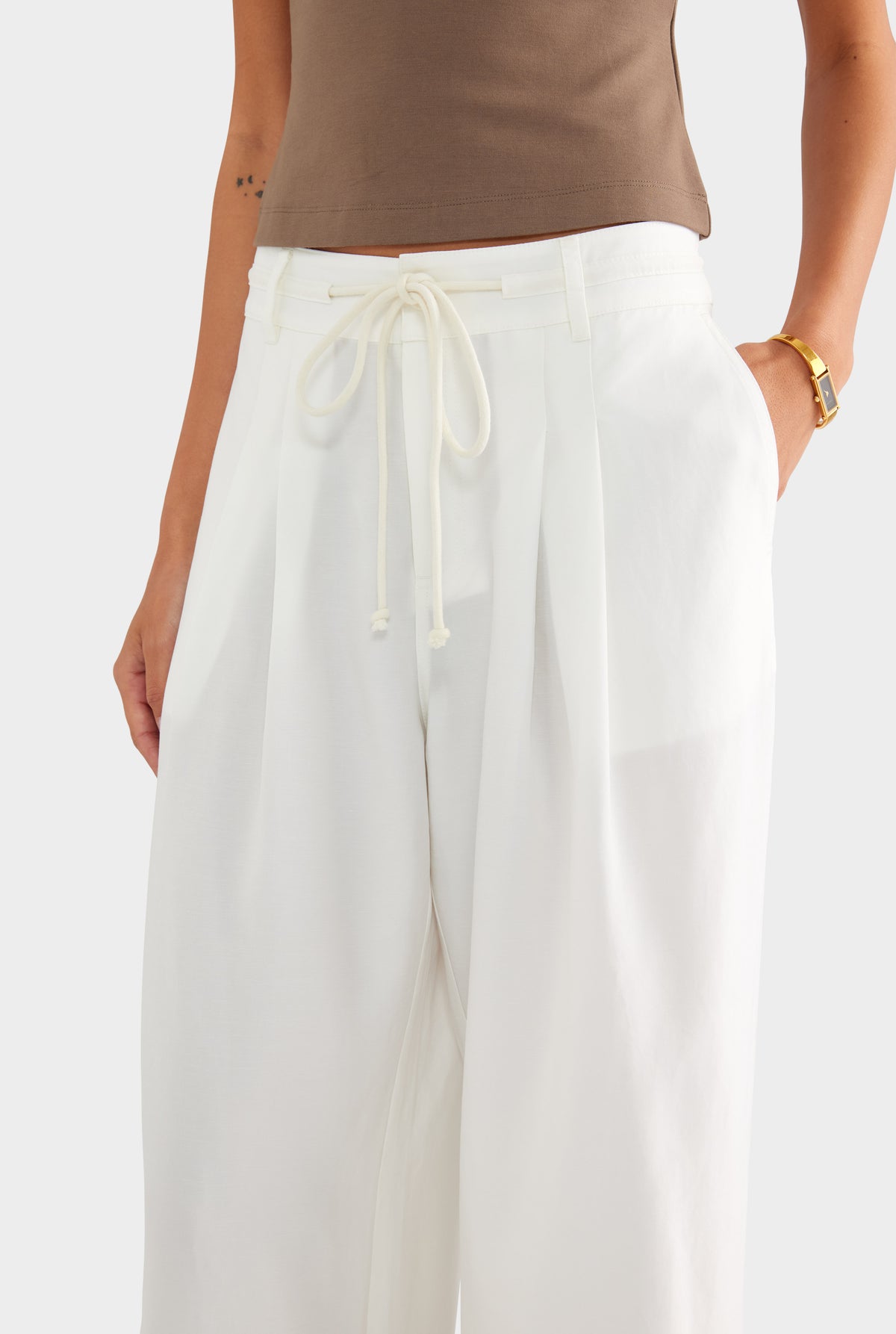 Relaxed Pleat Front Tencel Pant - Off White - XS