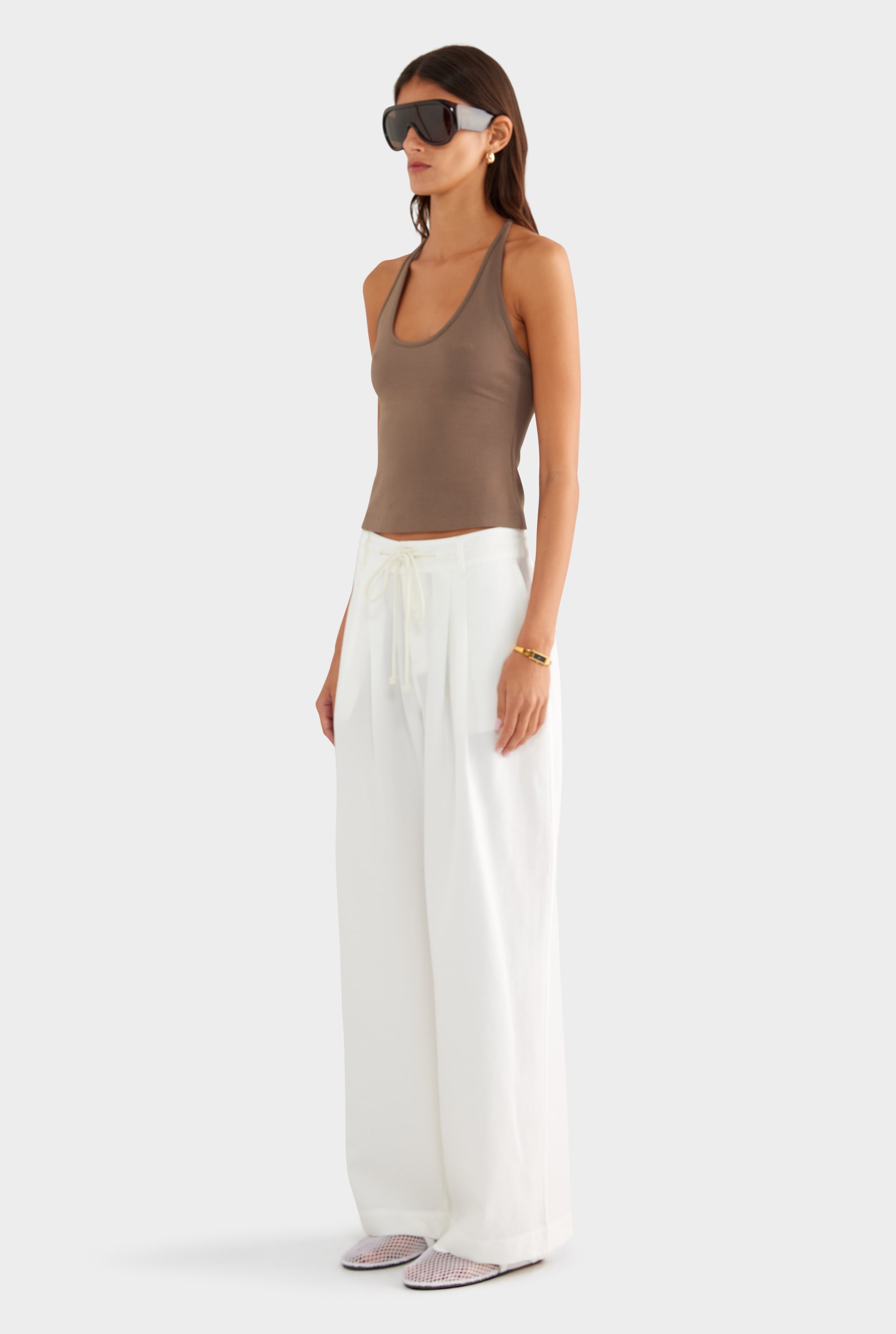 Relaxed Pleat Front Tencel Pant - Off White - XS