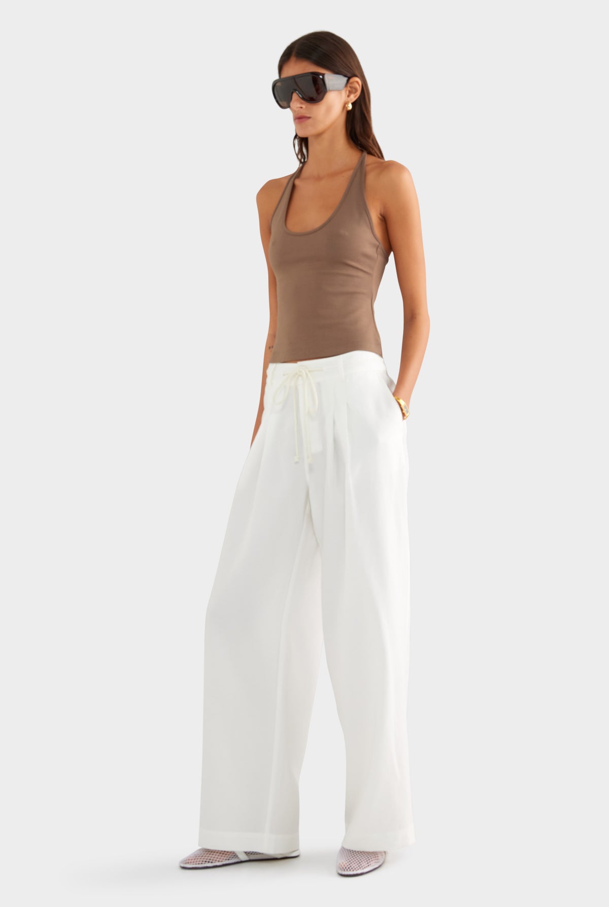 Relaxed Pleat Front Tencel Pant - Off White - XS