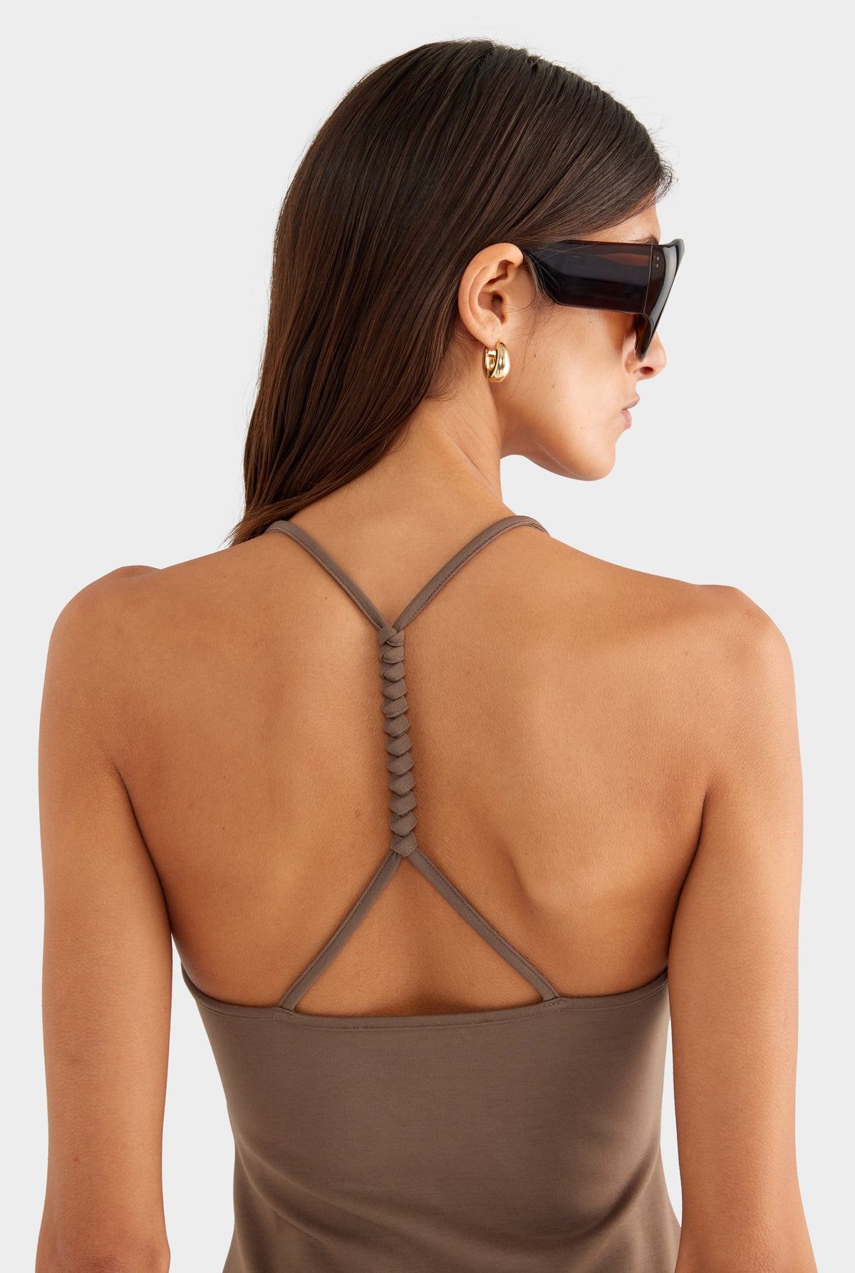 Braided Strap Halter Top - Chocolate Chip - XS