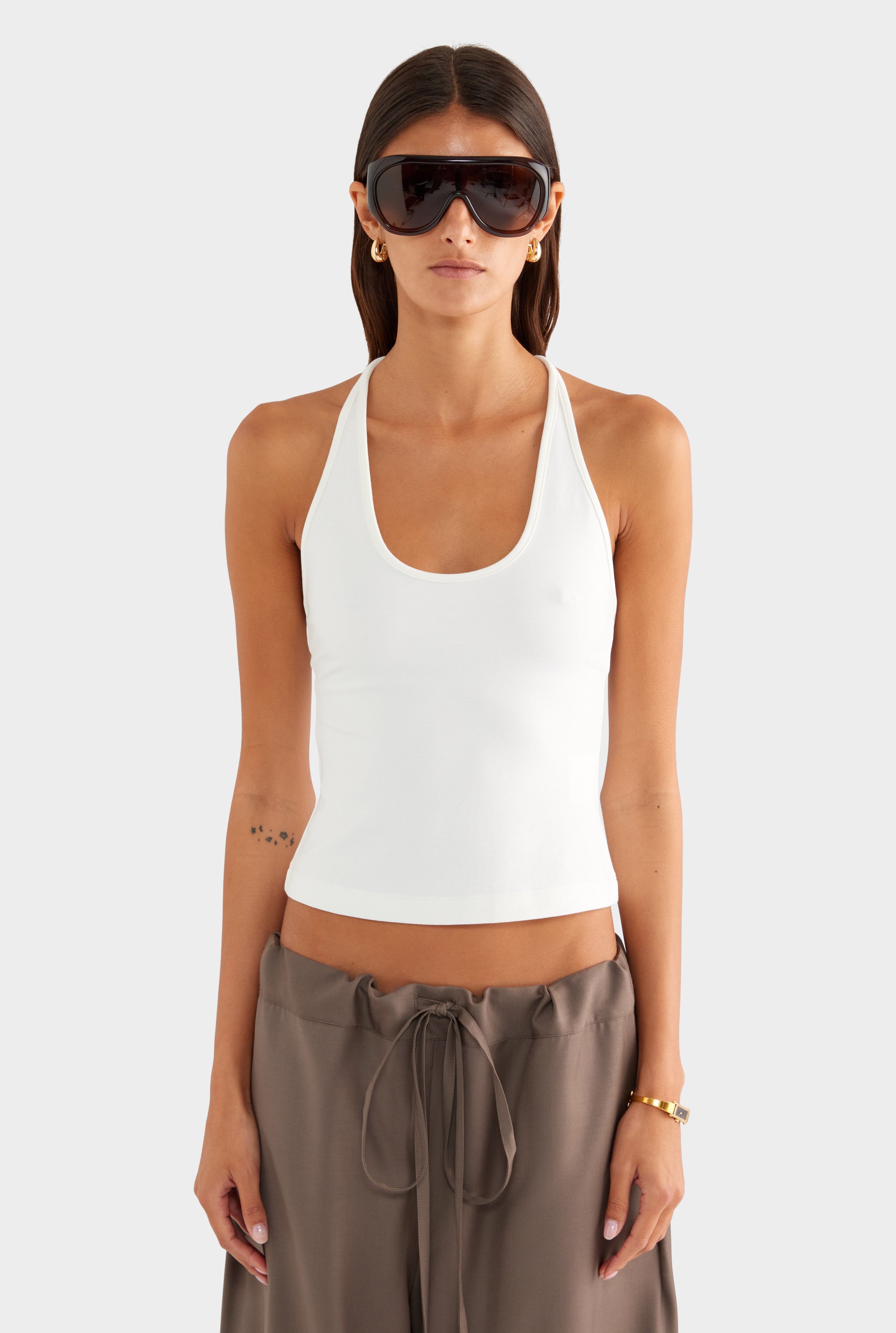 Braided Strap Halter Top - Off White - XS