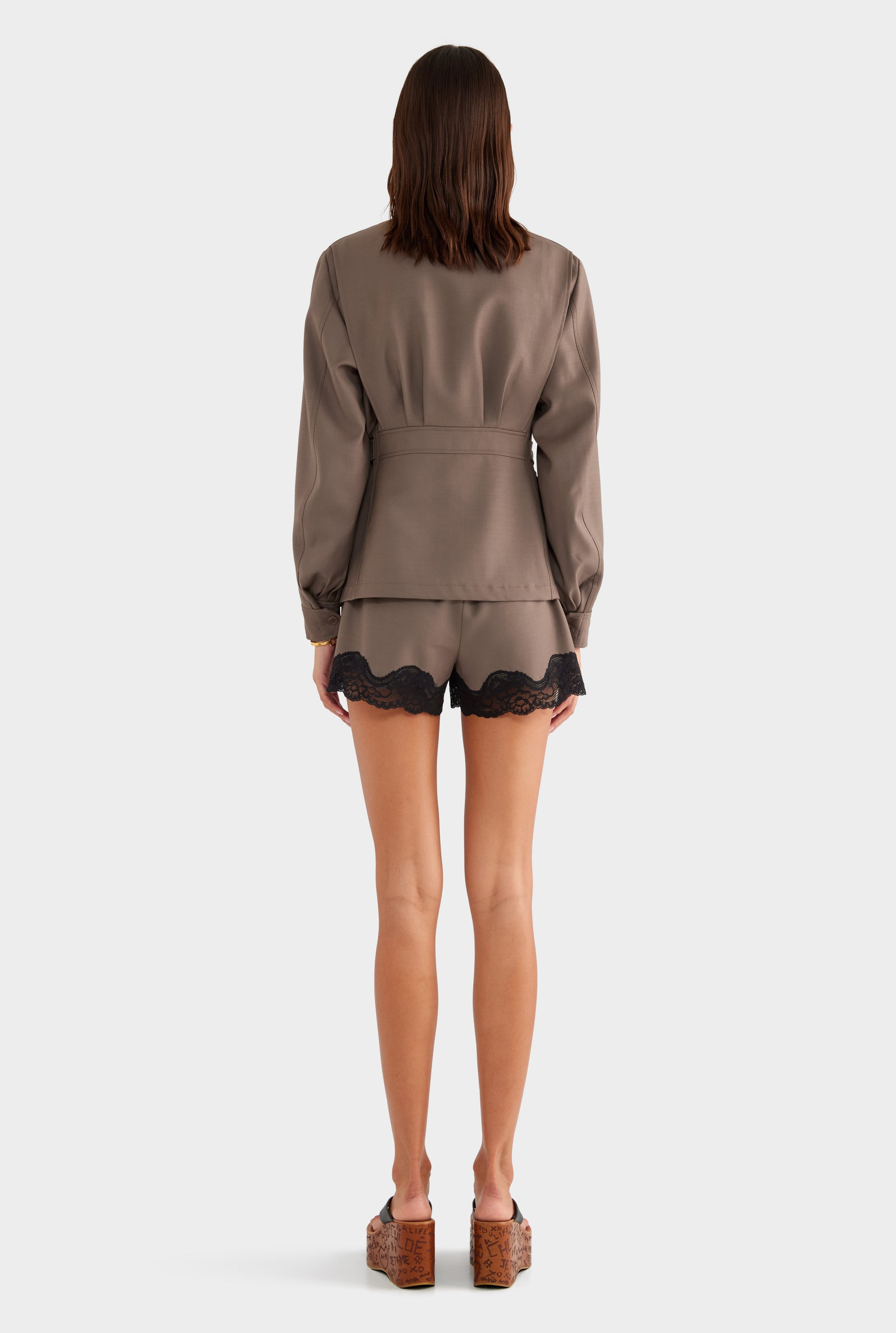 Tailored Wool Zip Suit Jacket - Mocha - XS