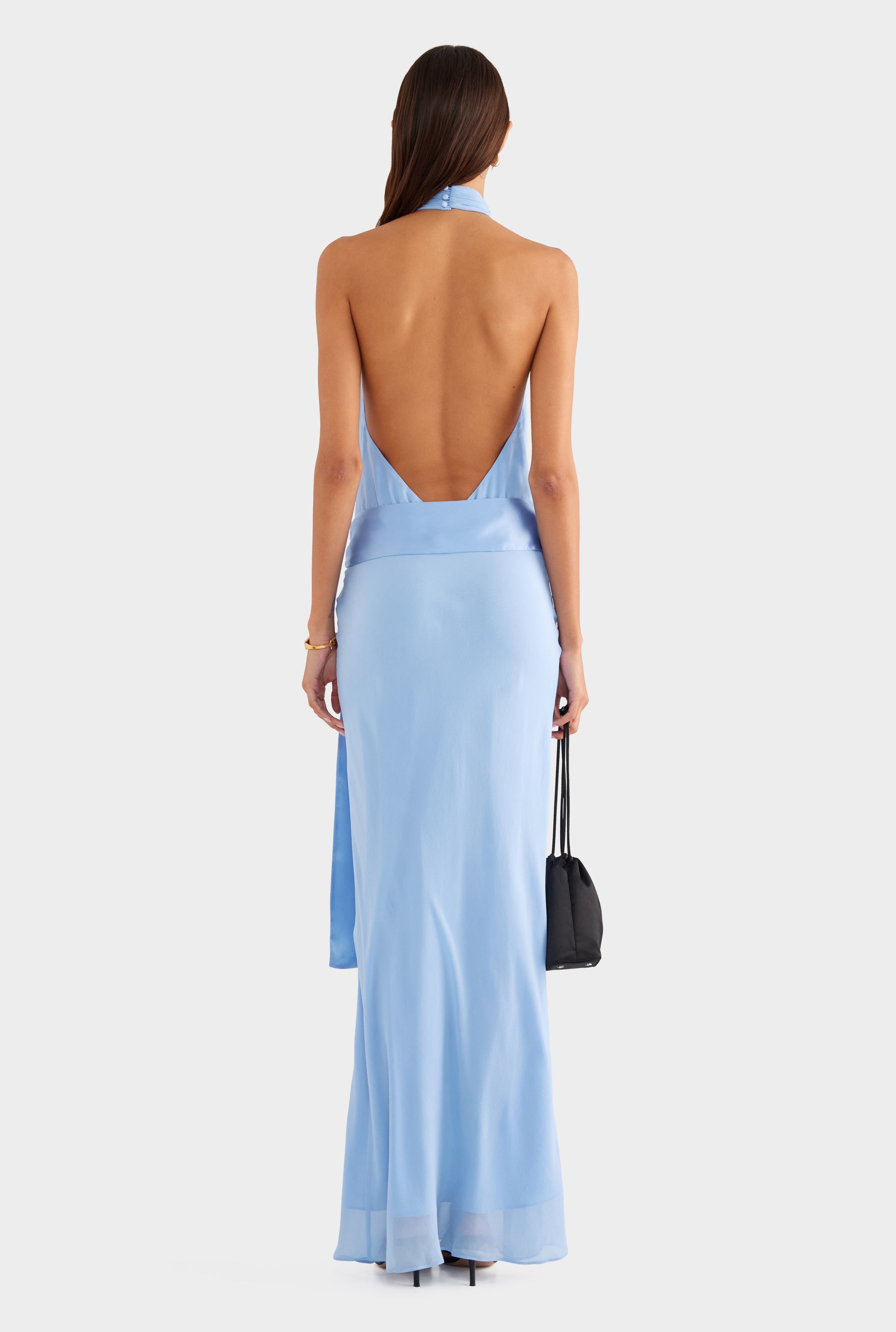 Silk High Neck Sash Dress - French Blue - XS