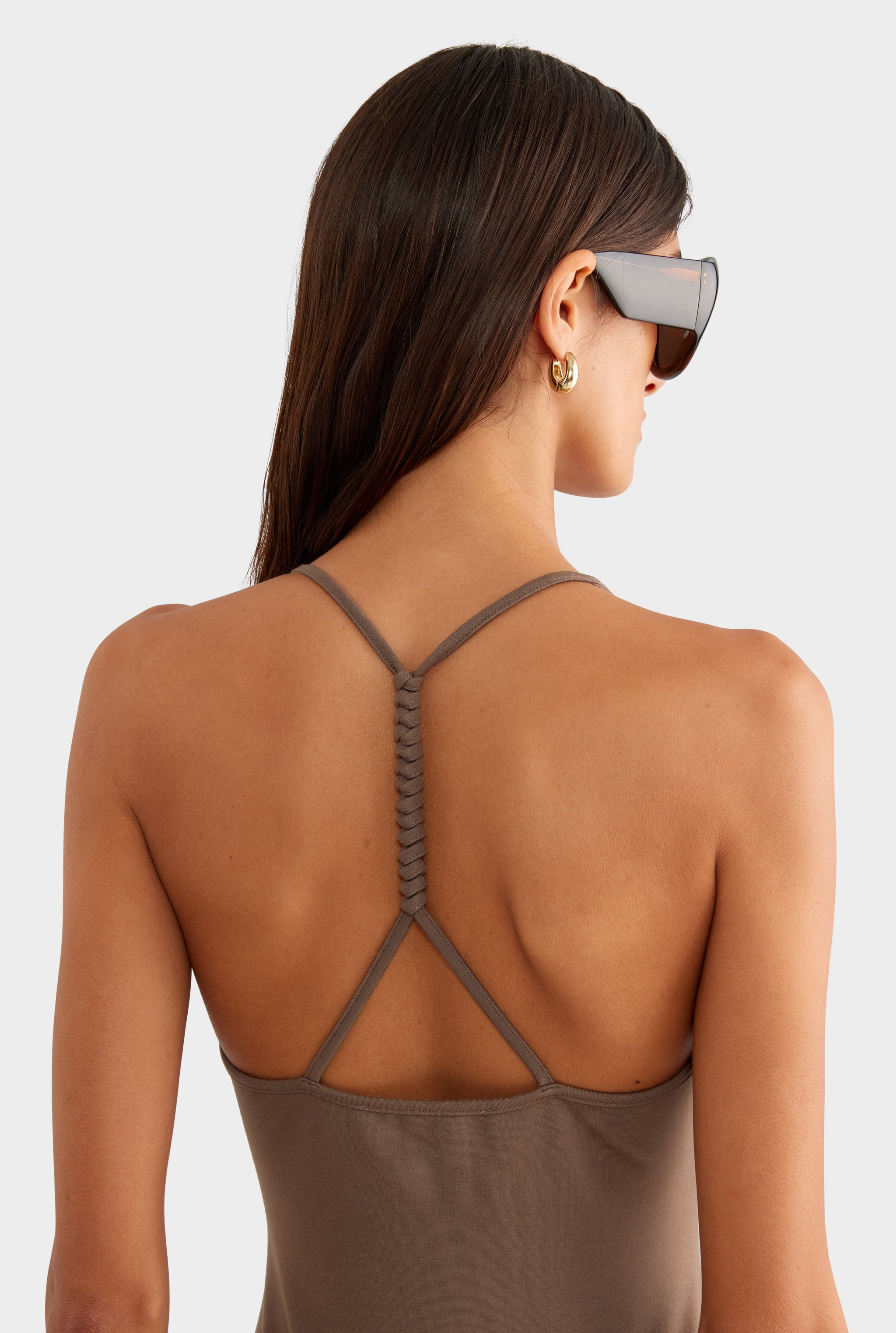 Braided Strap Halter Mini Dress - Chocolate Chip - XS
