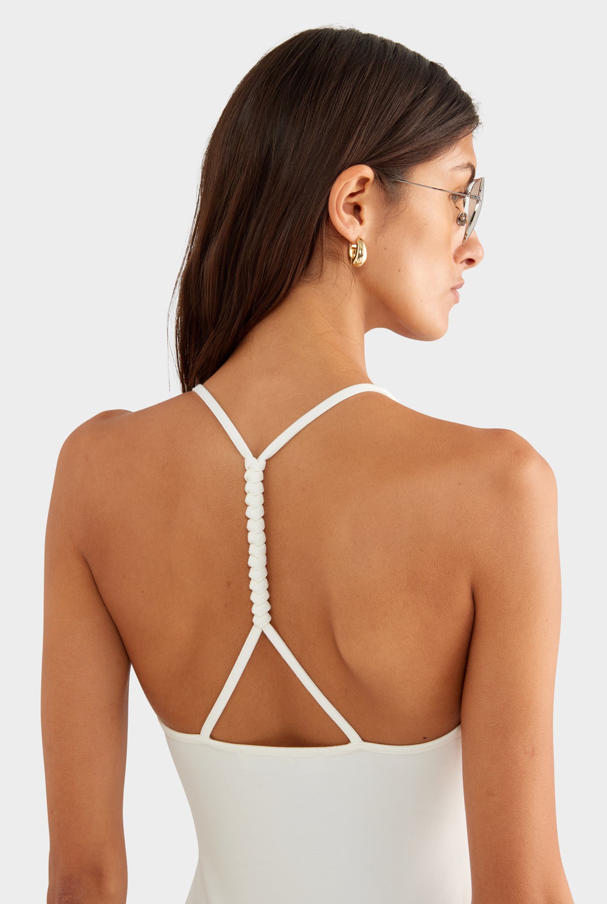 Braided Strap Halter Mini Dress - Off White - XS