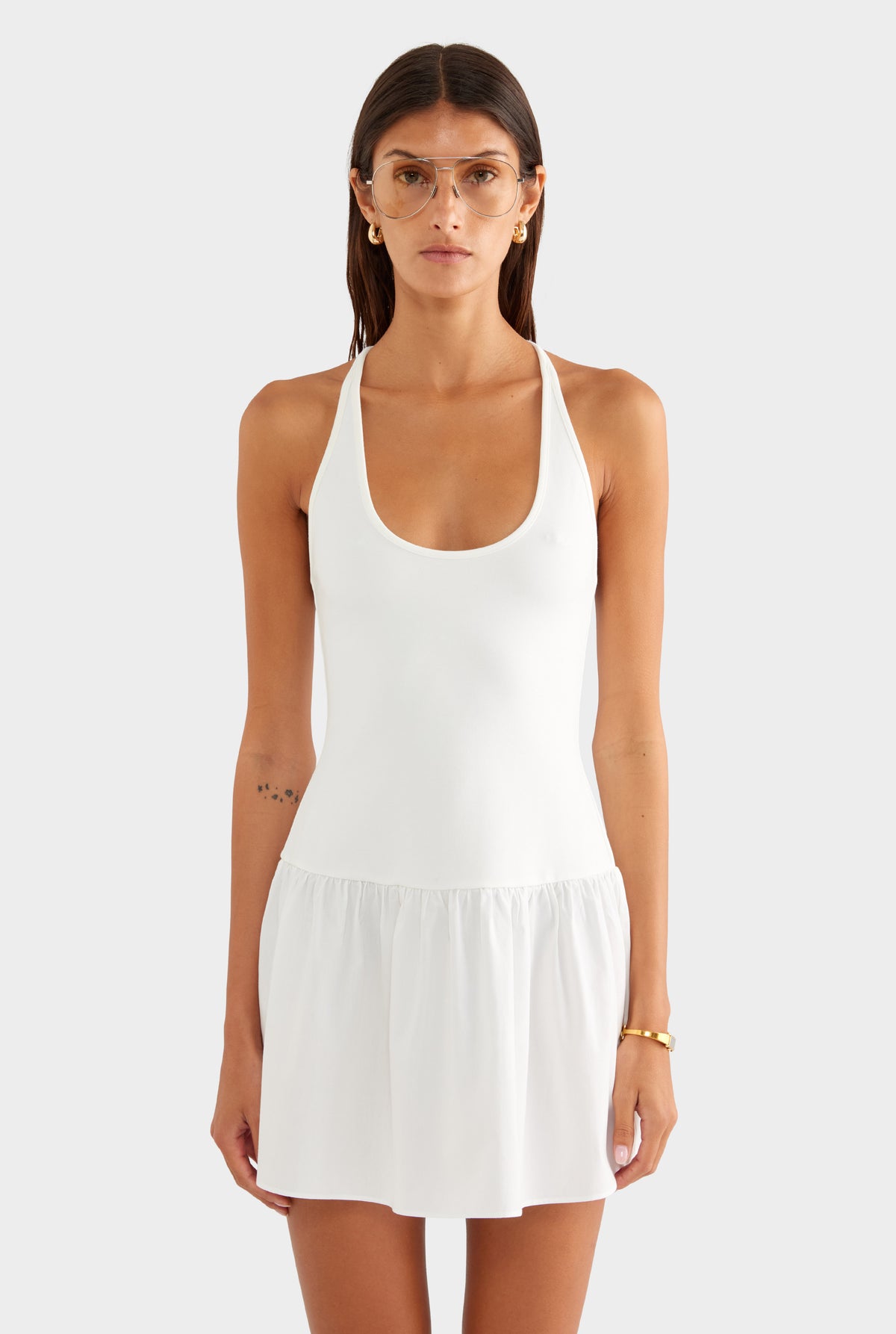 Braided Strap Halter Mini Dress - Off White - XS