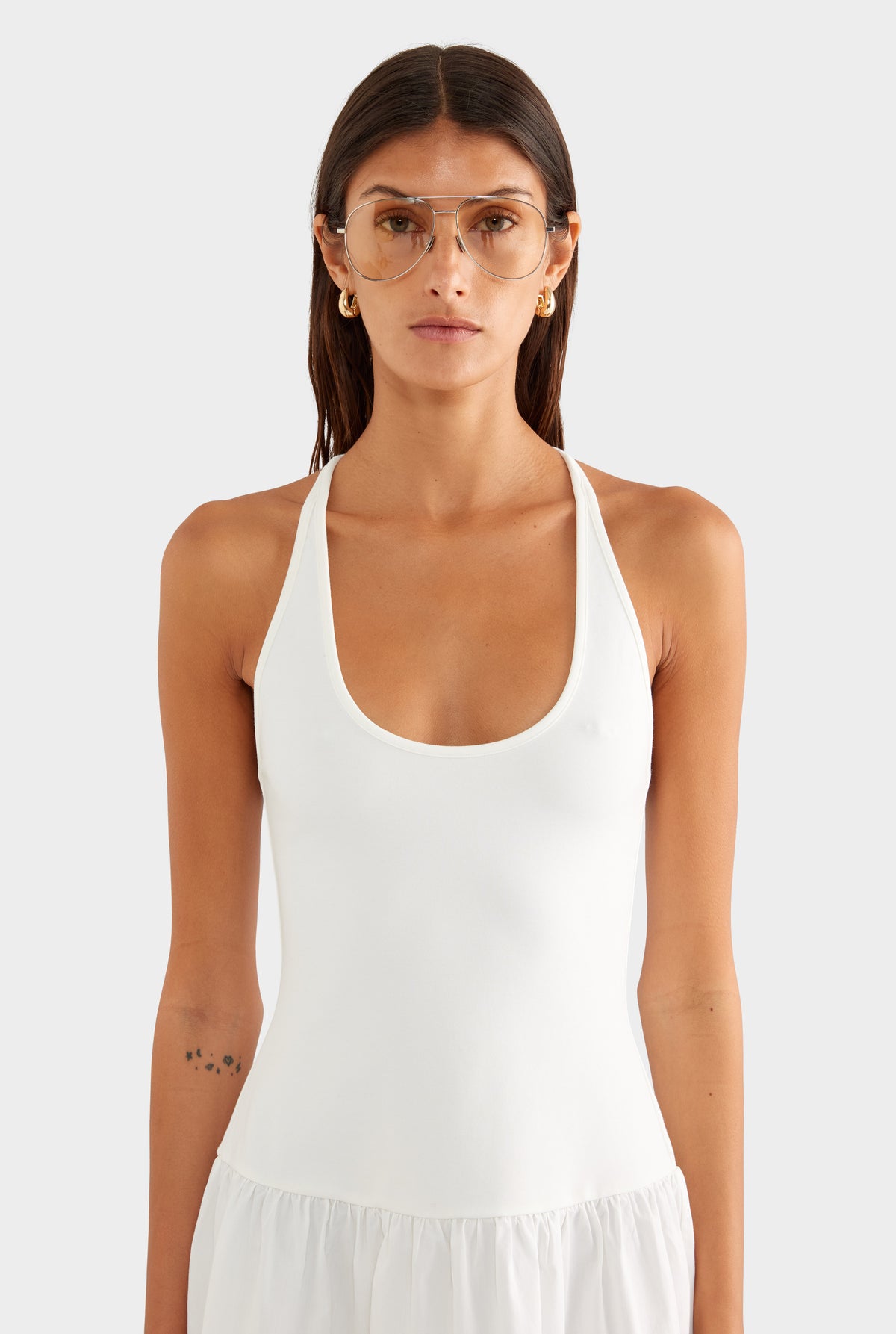 Braided Strap Halter Mini Dress - Off White - XS