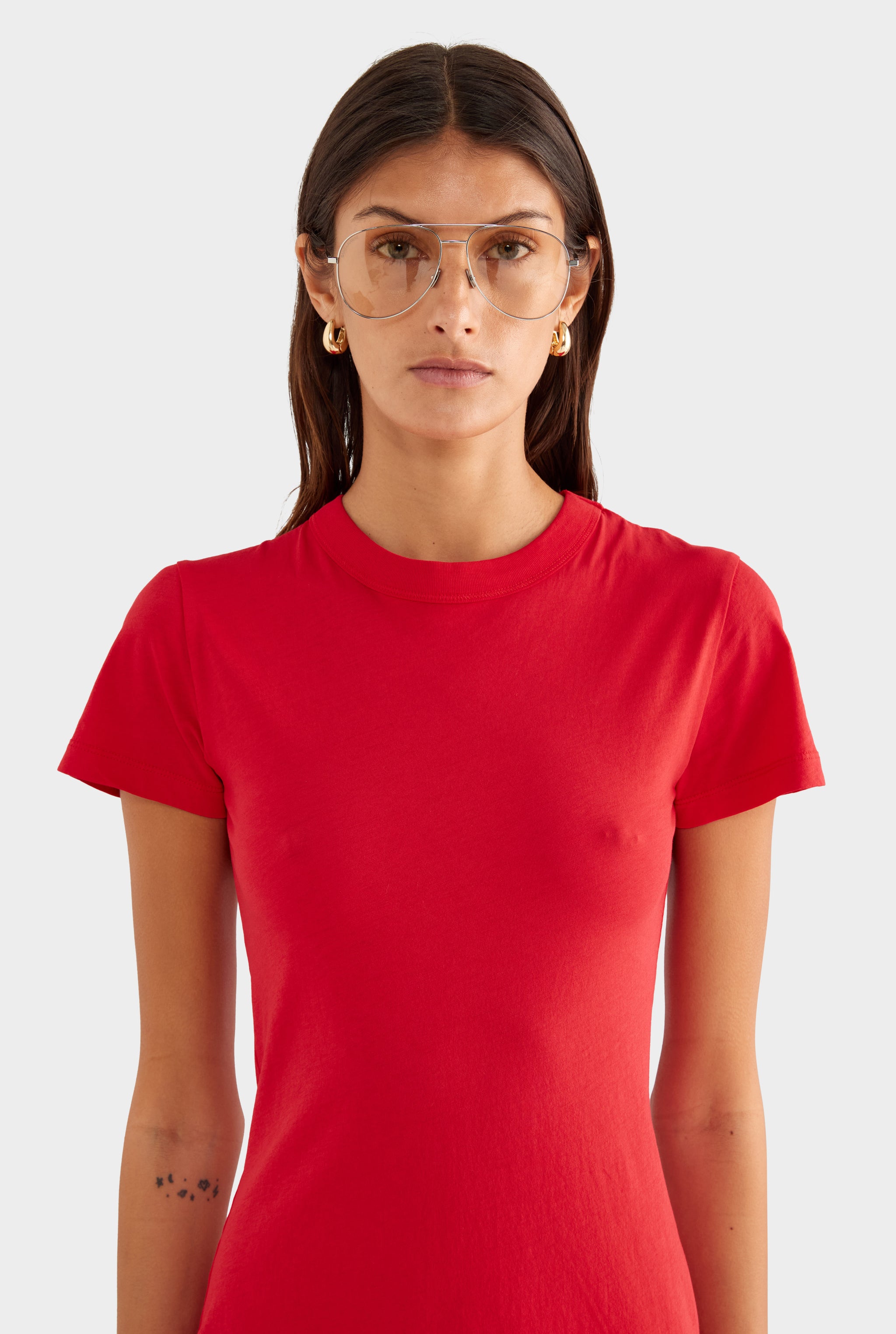 Pigment Dyed Baby Tee Mini Dress - Red/Marseille Doily - XS