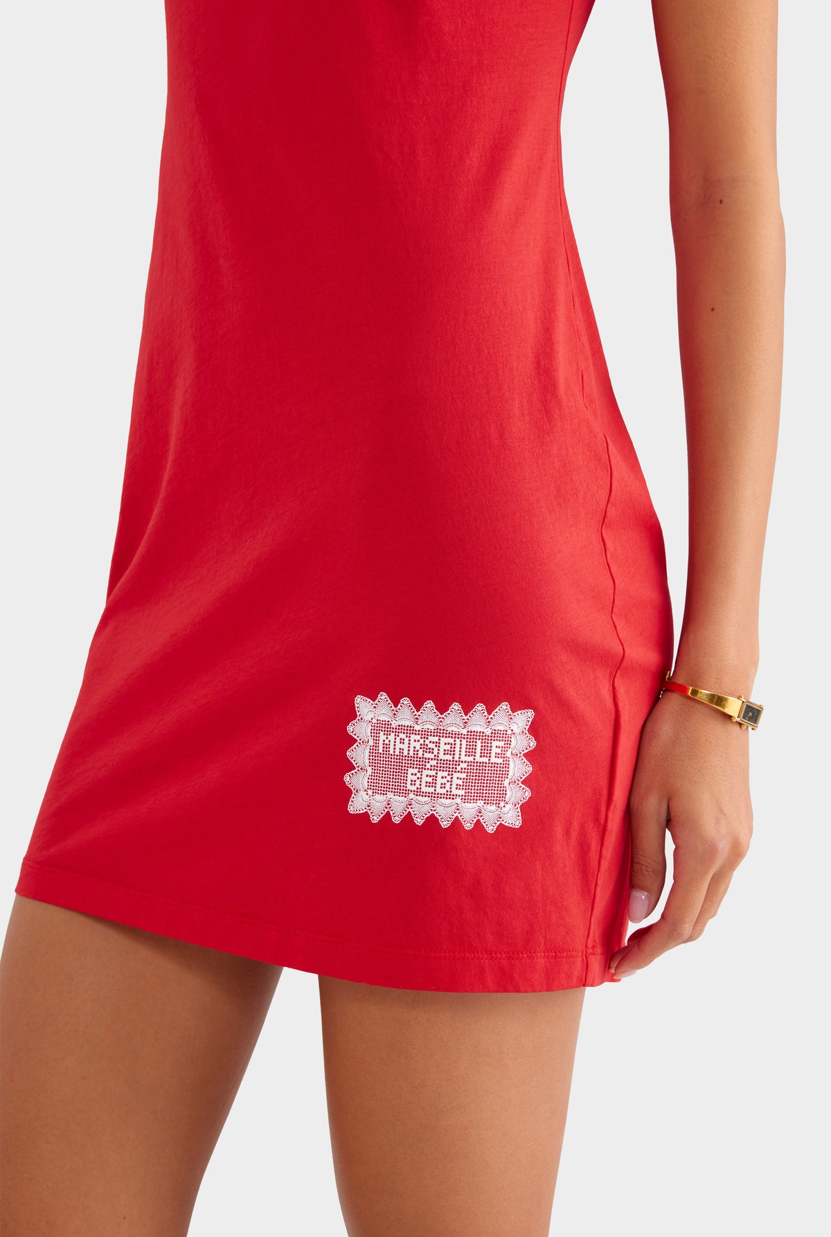 Pigment Dyed Baby Tee Mini Dress - Red/Marseille Doily - XS