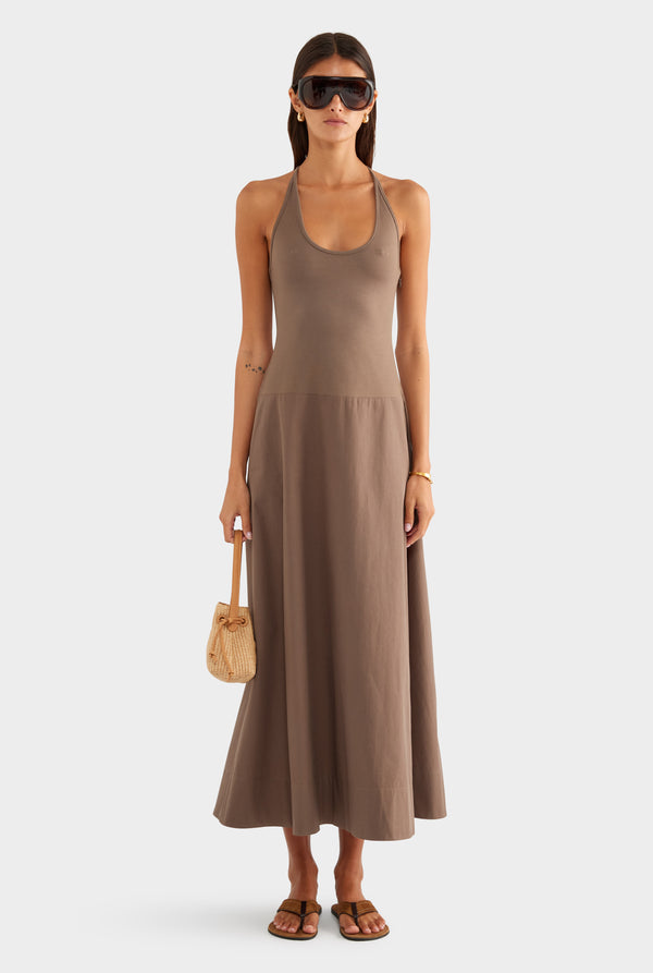 Braided Strap Halter Maxi Dress - Chocolate Chip - XS