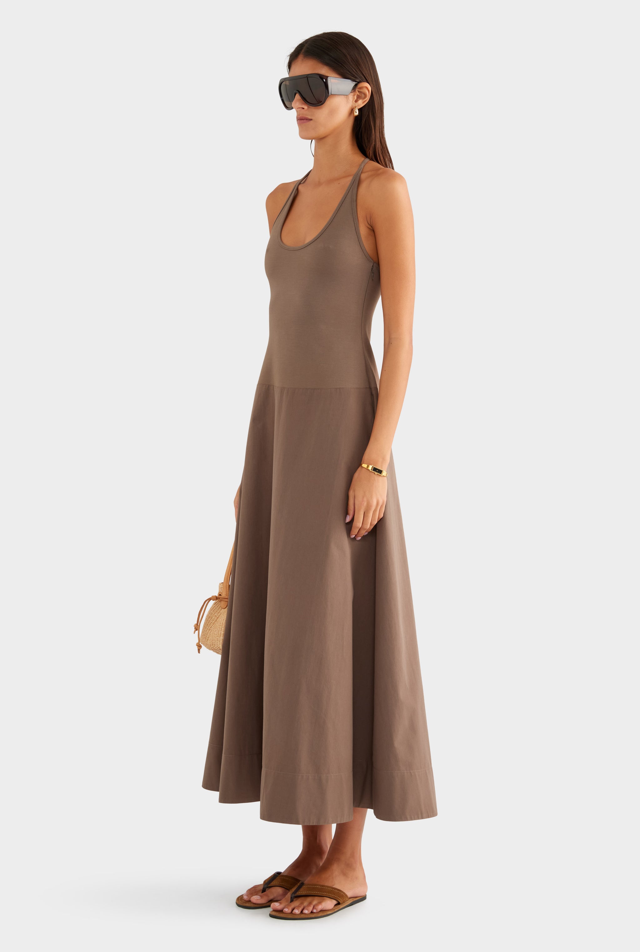 Braided Strap Halter Maxi Dress - Chocolate Chip - XS