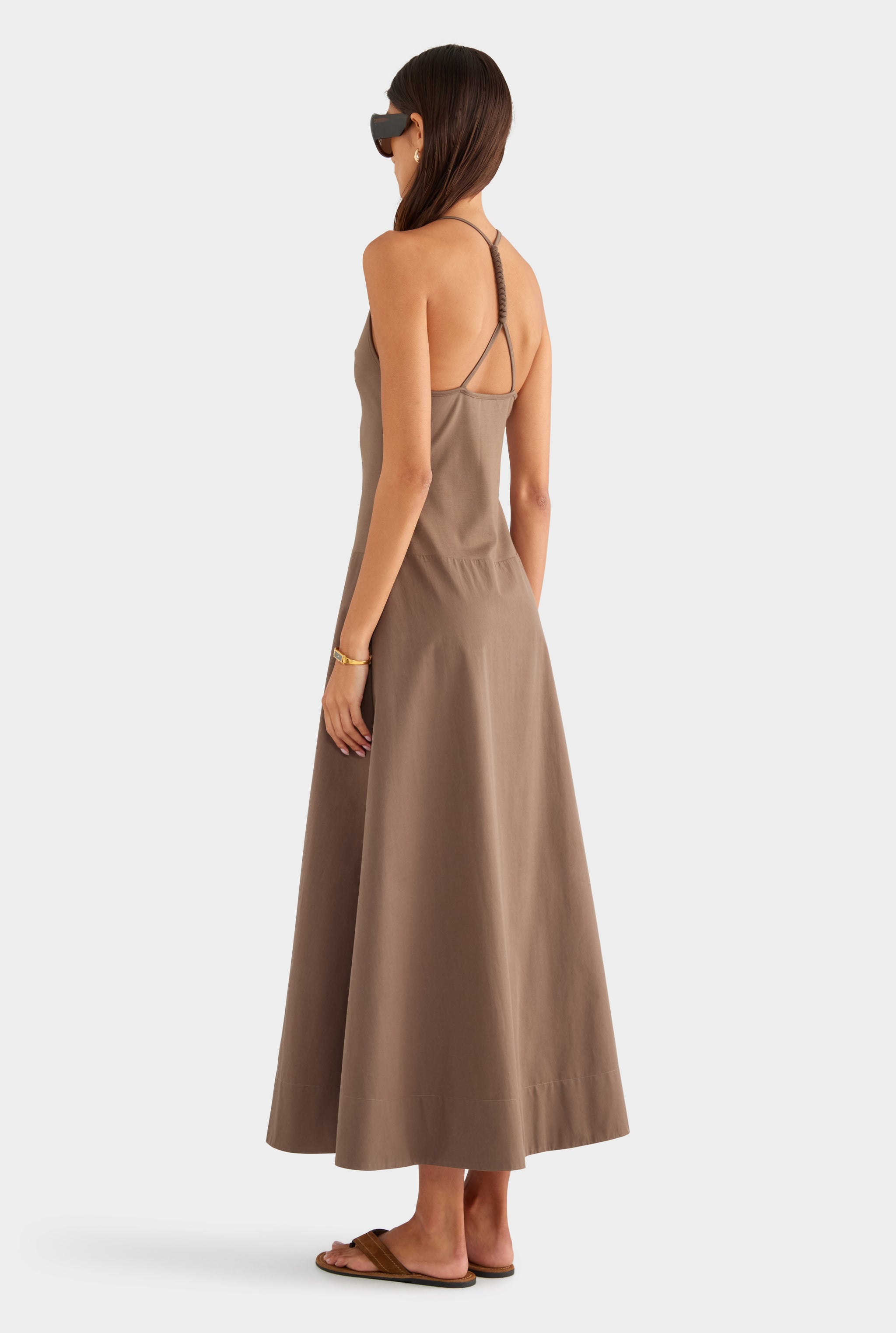 Braided Strap Halter Maxi Dress - Chocolate Chip - XS