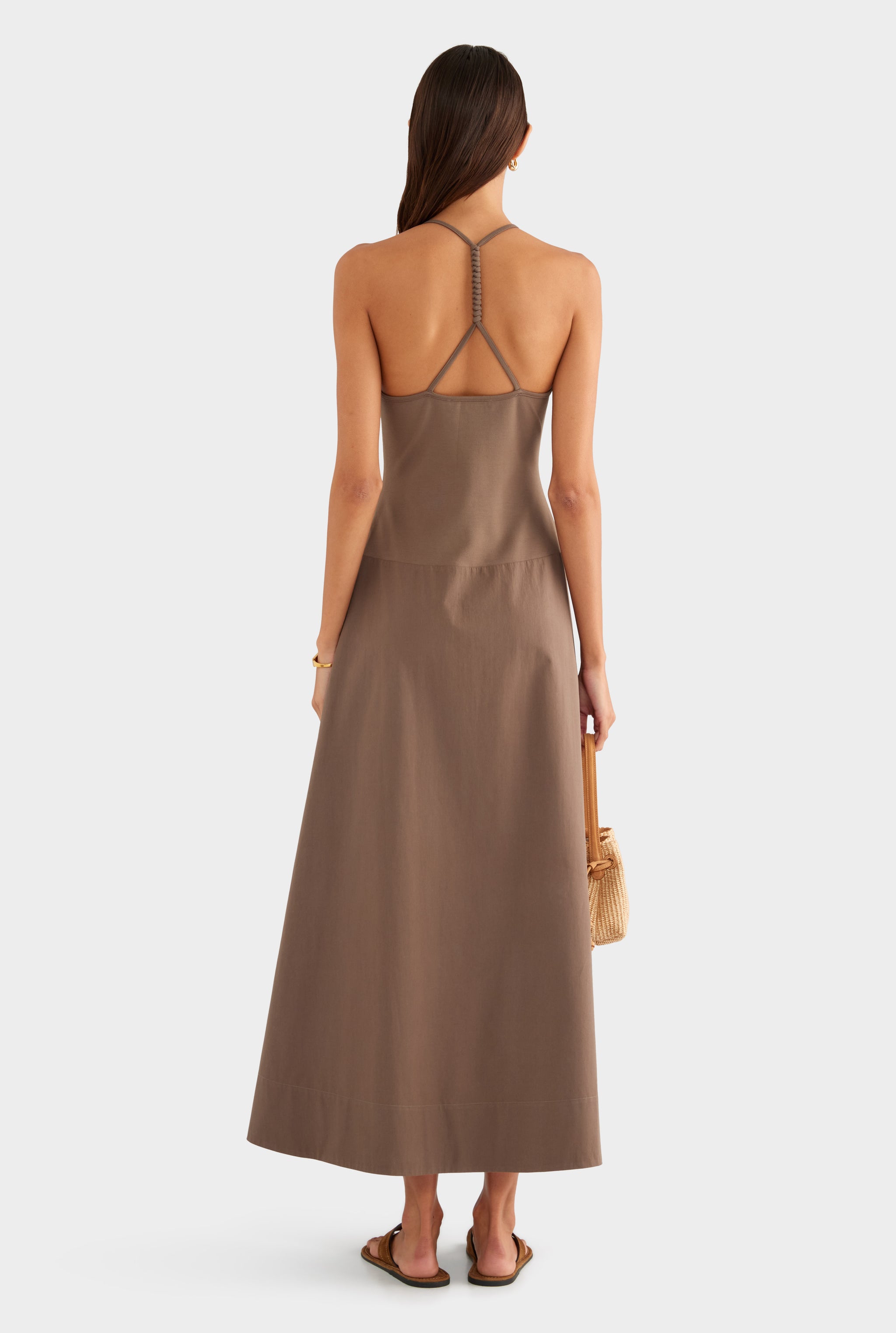 Braided Strap Halter Maxi Dress - Chocolate Chip - XS