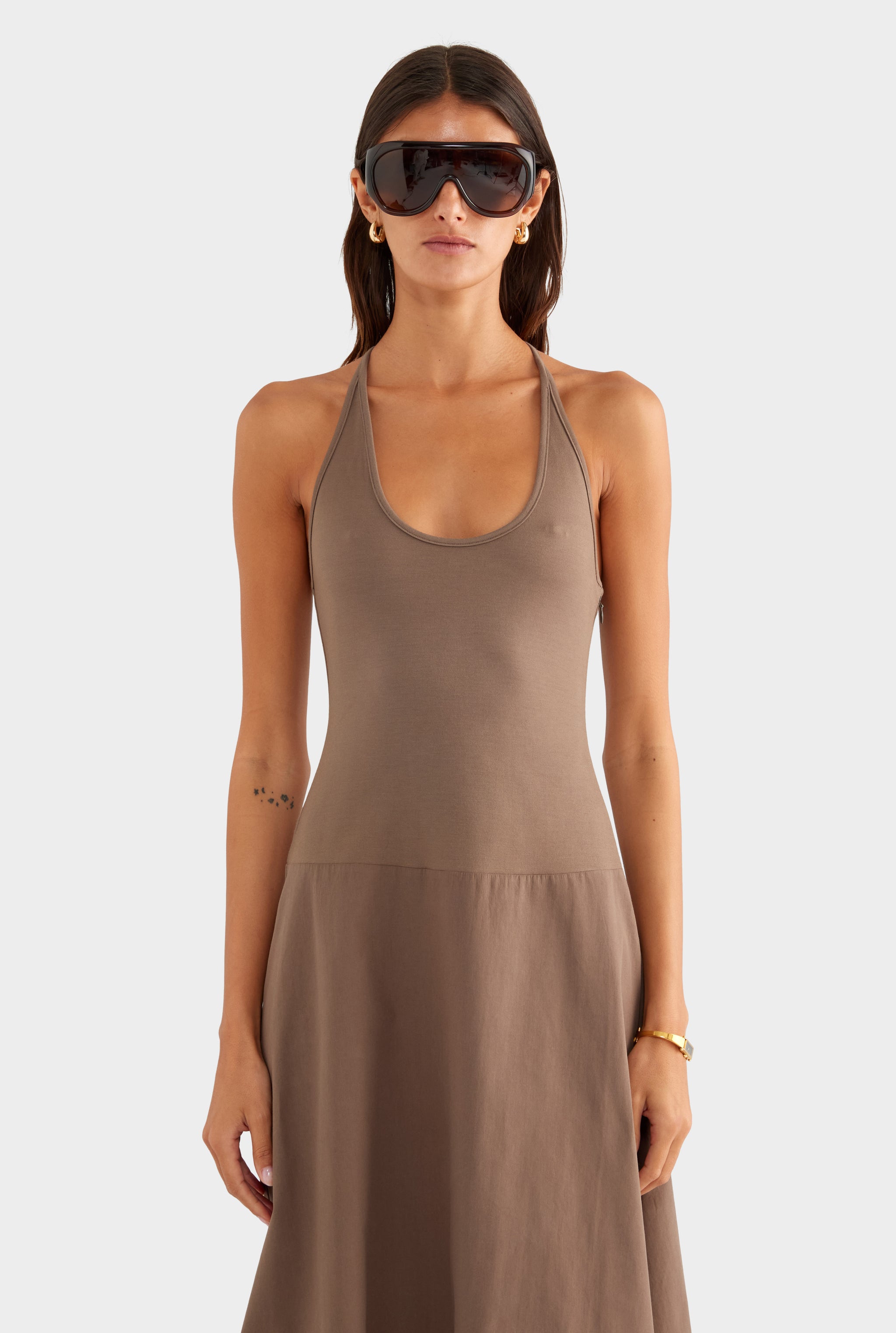 Braided Strap Halter Maxi Dress - Chocolate Chip - XS