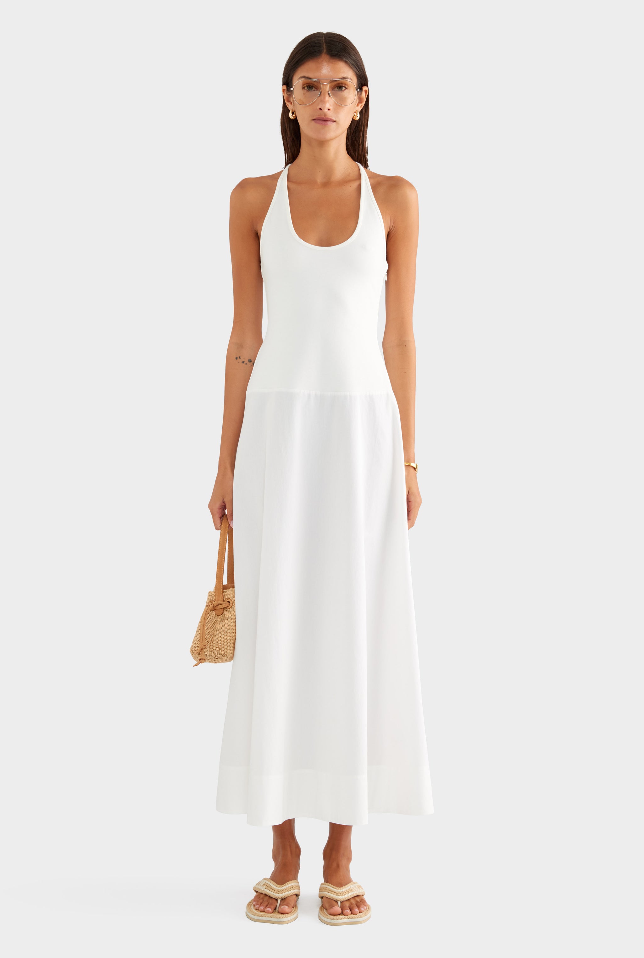 Braided Strap Halter Maxi Dress - Off White - XS