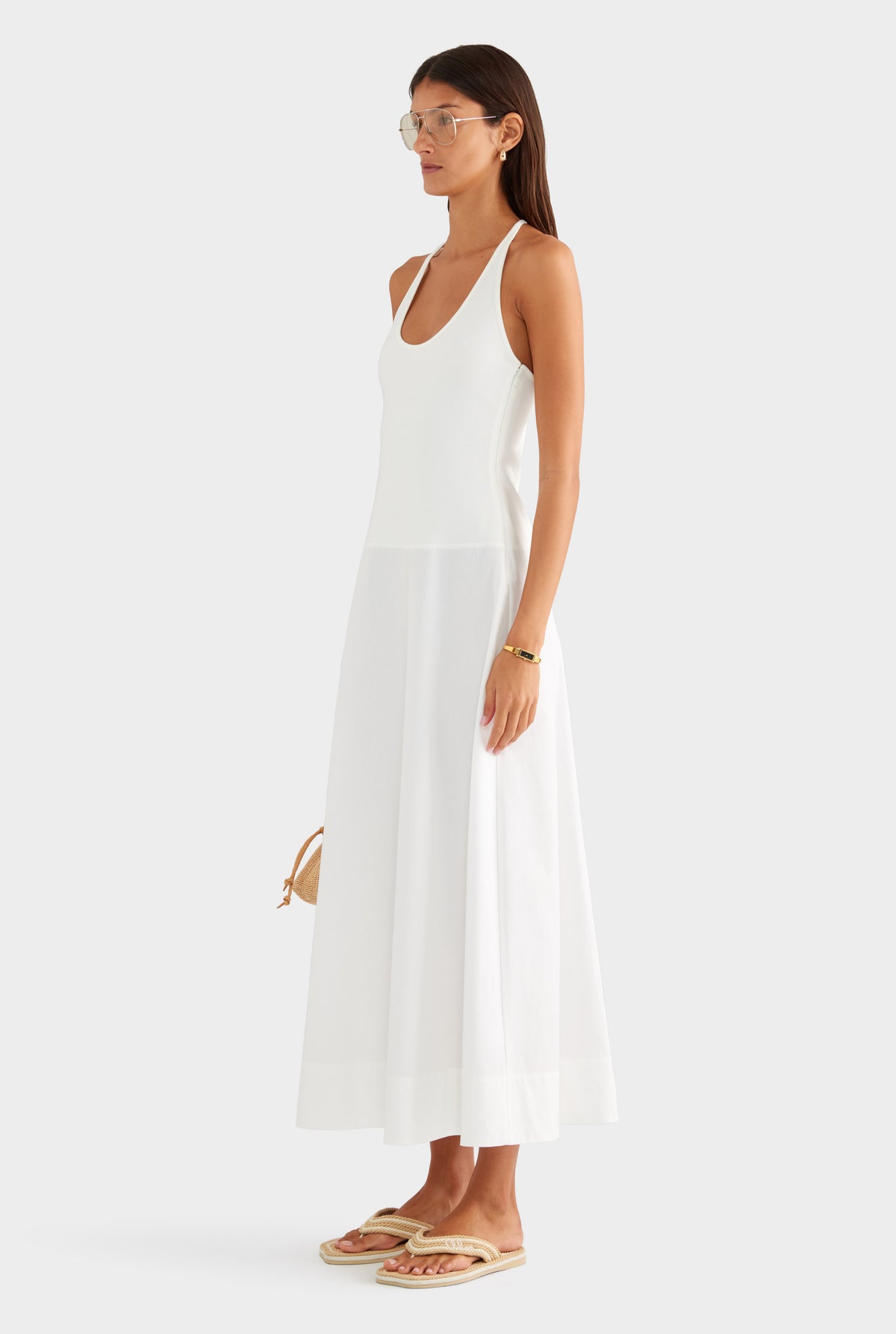 Braided Strap Halter Maxi Dress - Off White - XS