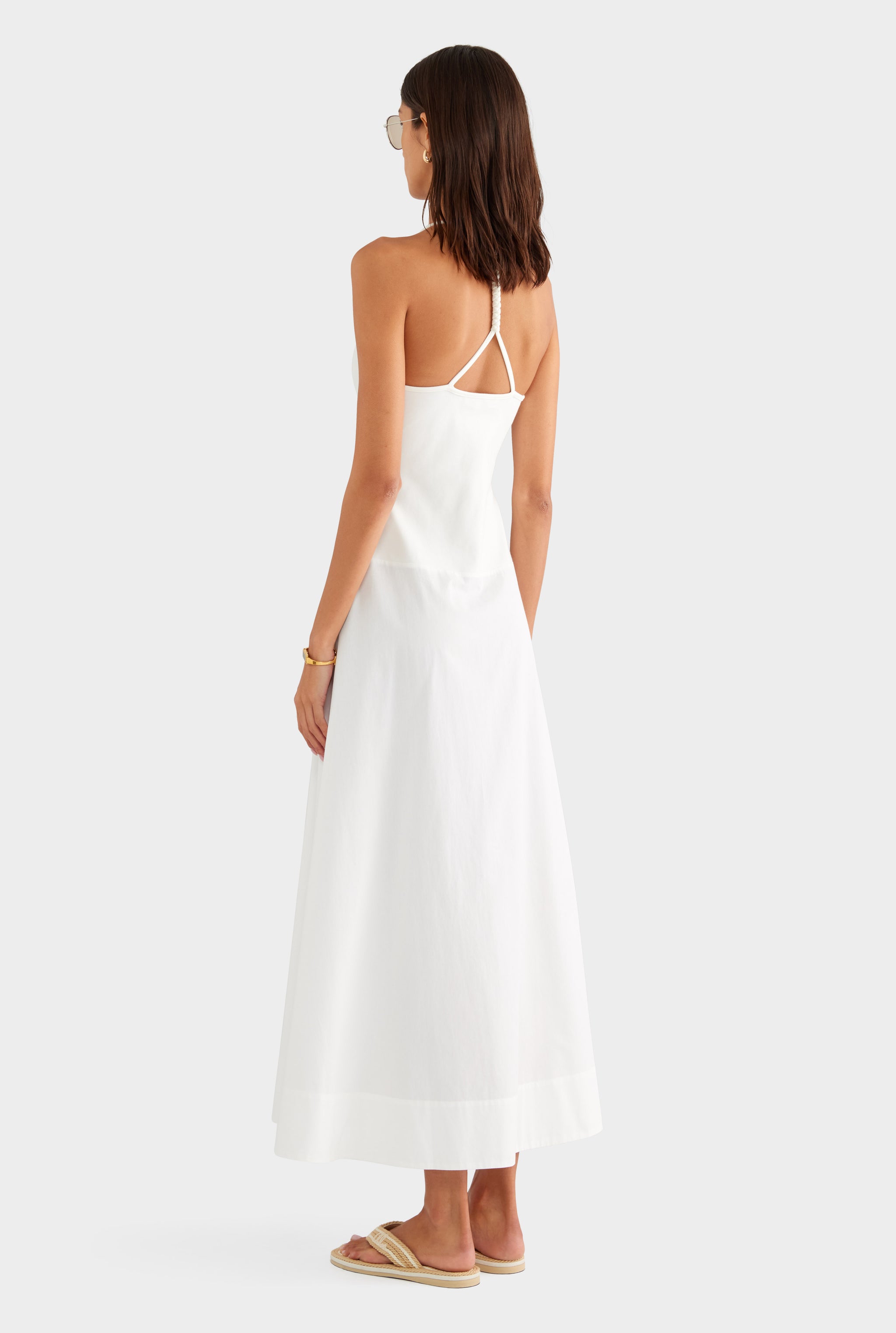 Braided Strap Halter Maxi Dress - Off White - XS