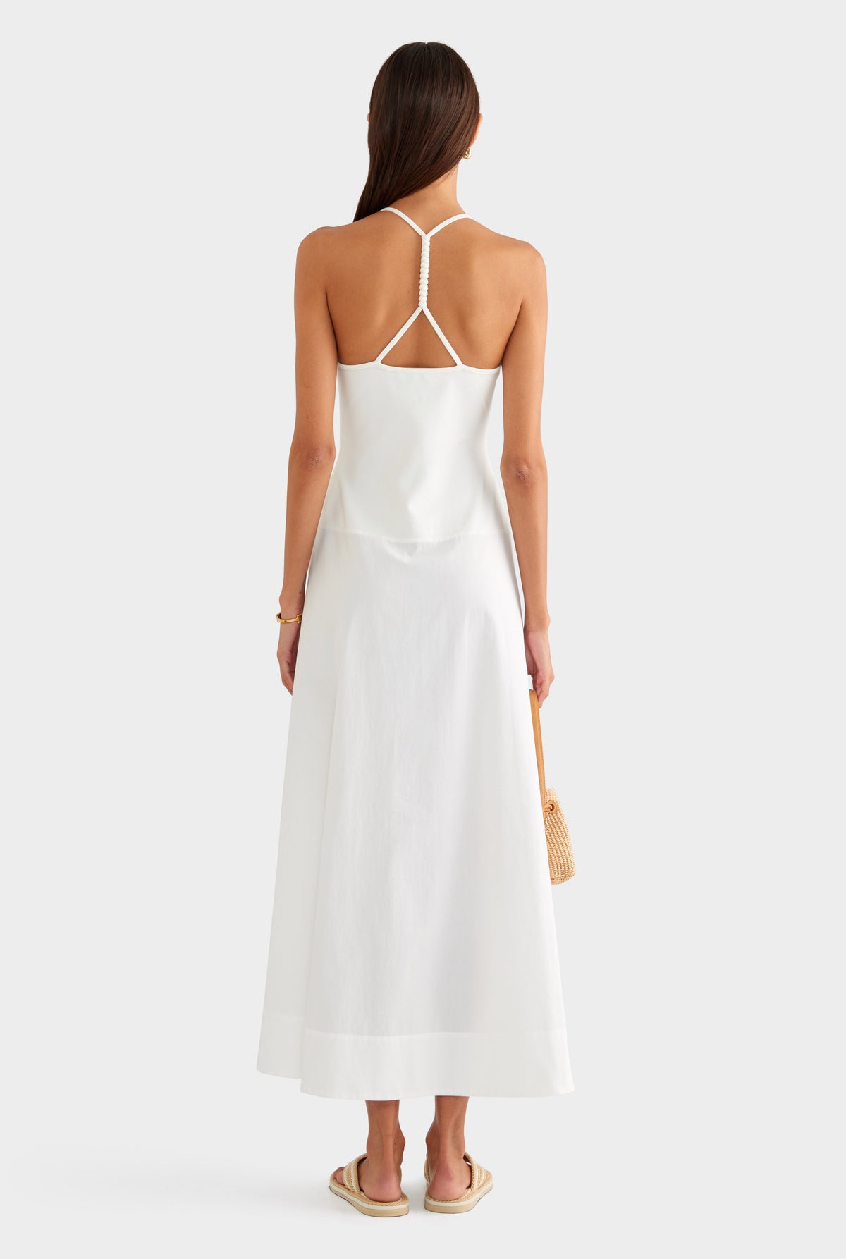Braided Strap Halter Maxi Dress - Off White - XS