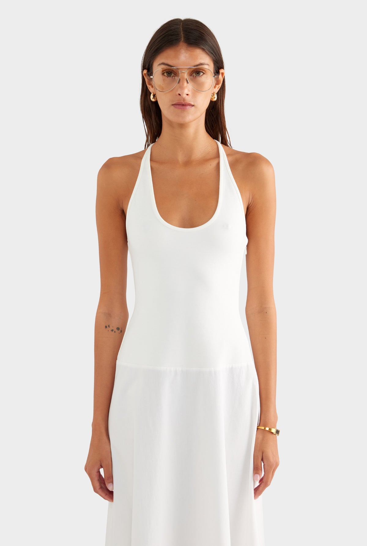 Braided Strap Halter Maxi Dress - Off White - XS
