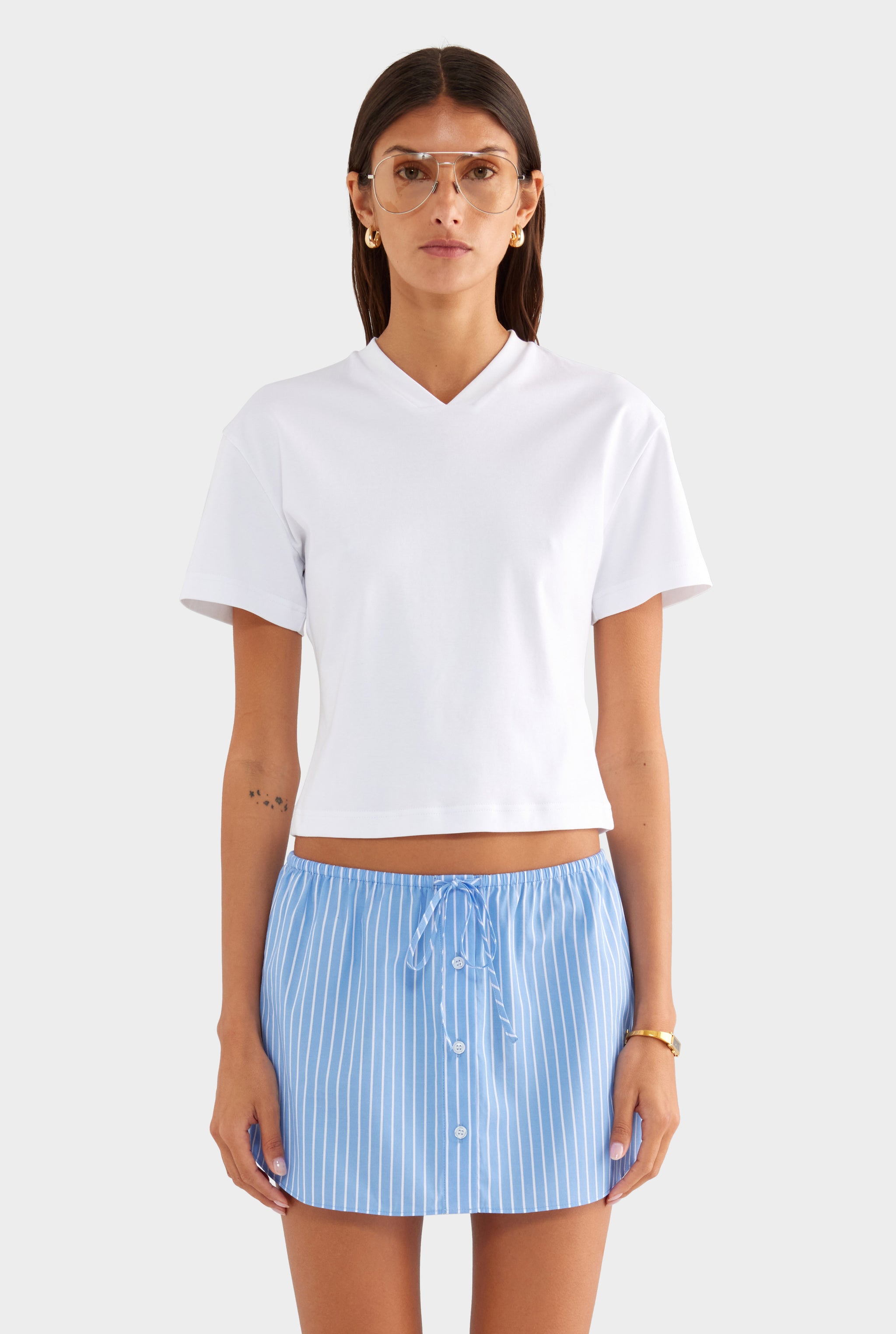 Cotton Shirting Mini Skirt - Blue/White Stripe - XS