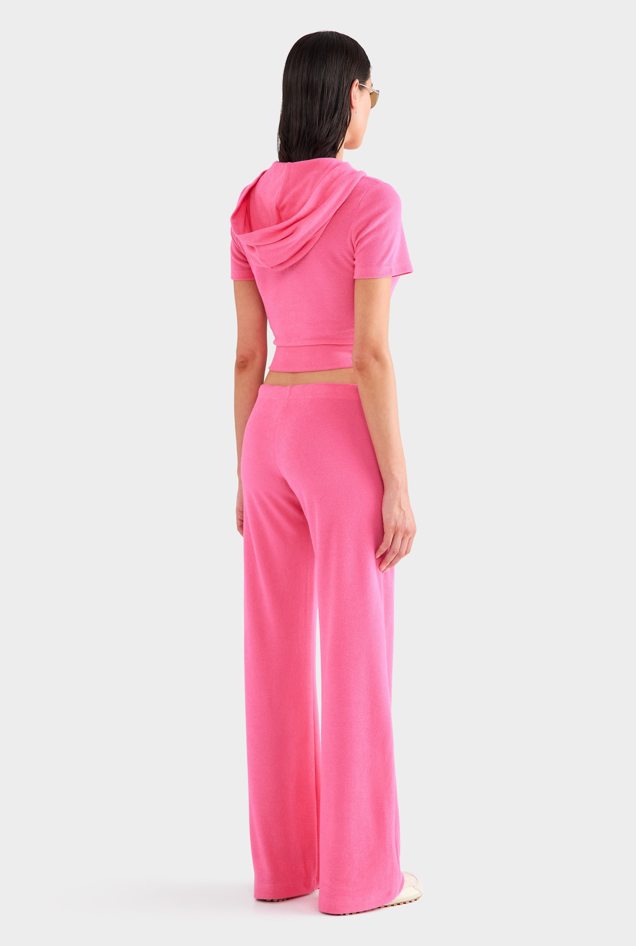 Short Sleeve Cropped Terry Jacket - Hot Pink