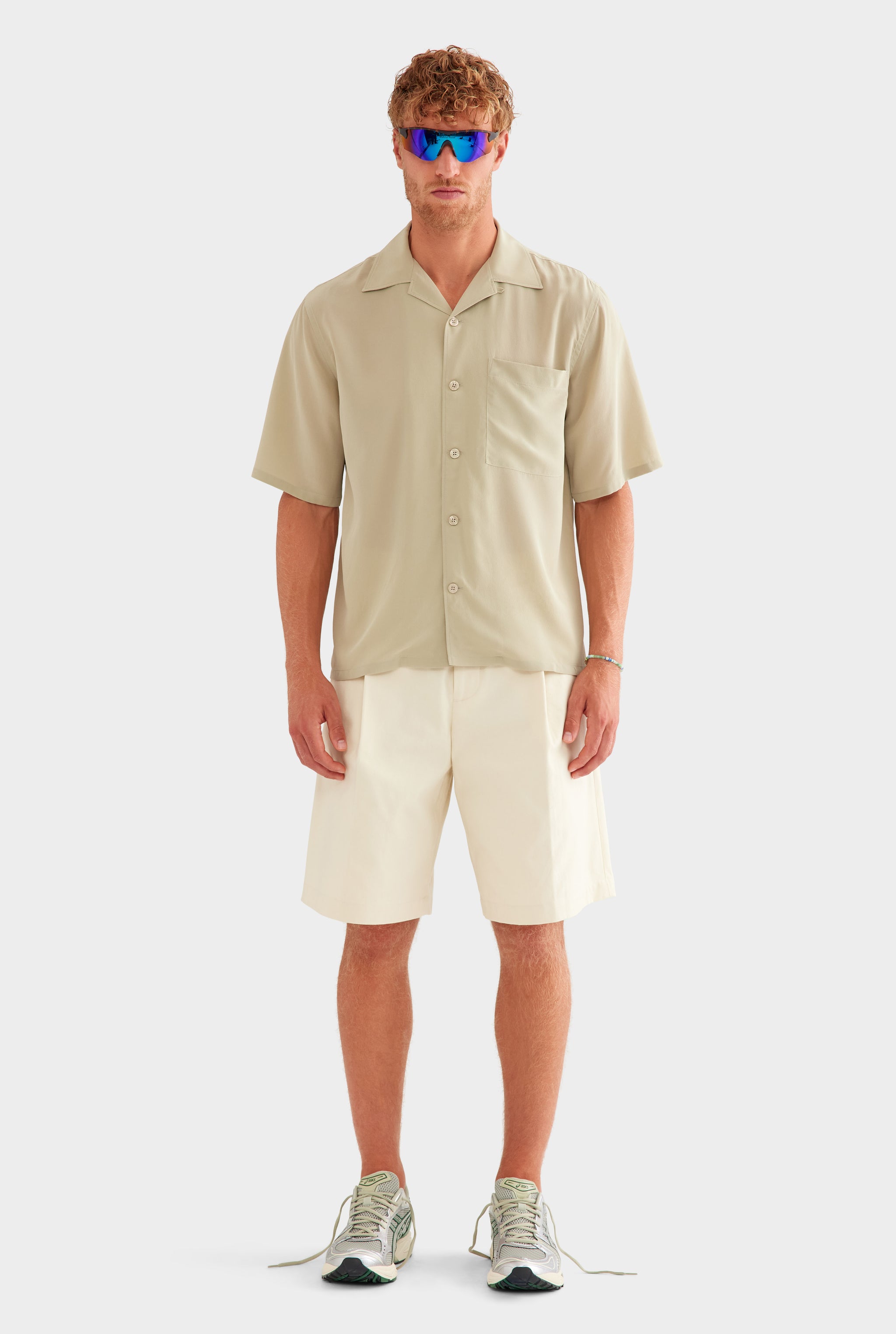 Short Sleeve Silk Camp Collar Shirt - Sage