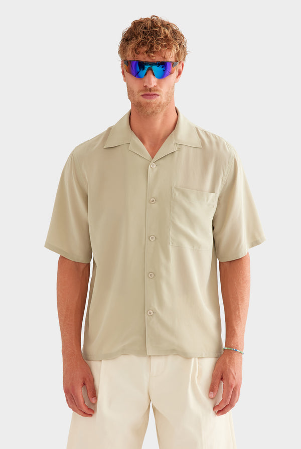 Short Sleeve Silk Camp Collar Shirt - Sage