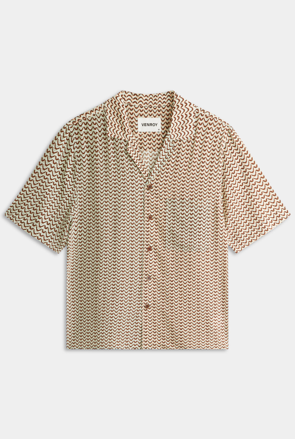 Short Sleeve Silk Camp Collar Shirt - Pale Aqua/Peach Spliced V Monogram