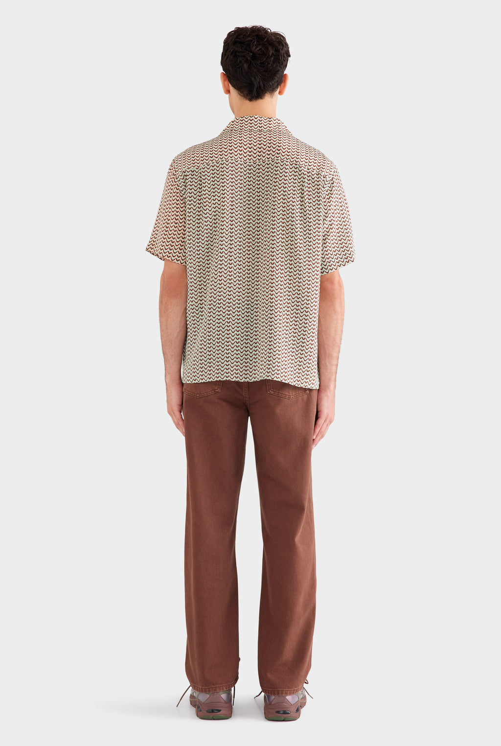 Short Sleeve Silk Camp Collar Shirt - Pale Aqua/Peach Spliced V Monogram