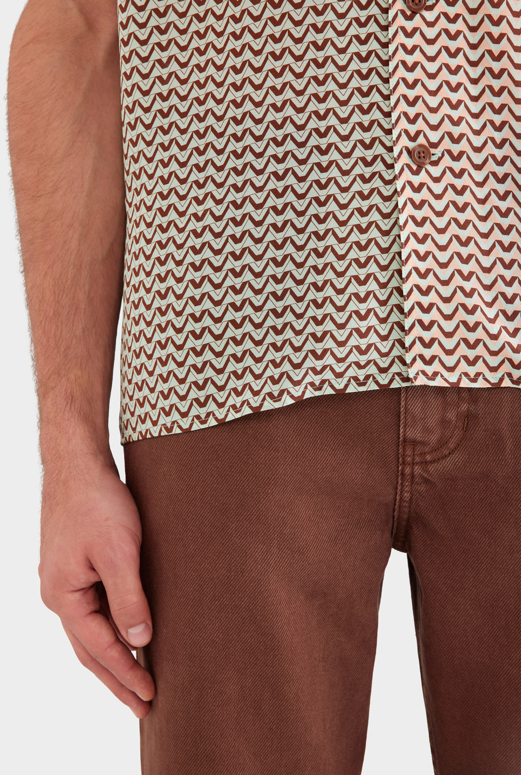 Short Sleeve Silk Camp Collar Shirt - Pale Aqua/Peach Spliced V Monogram