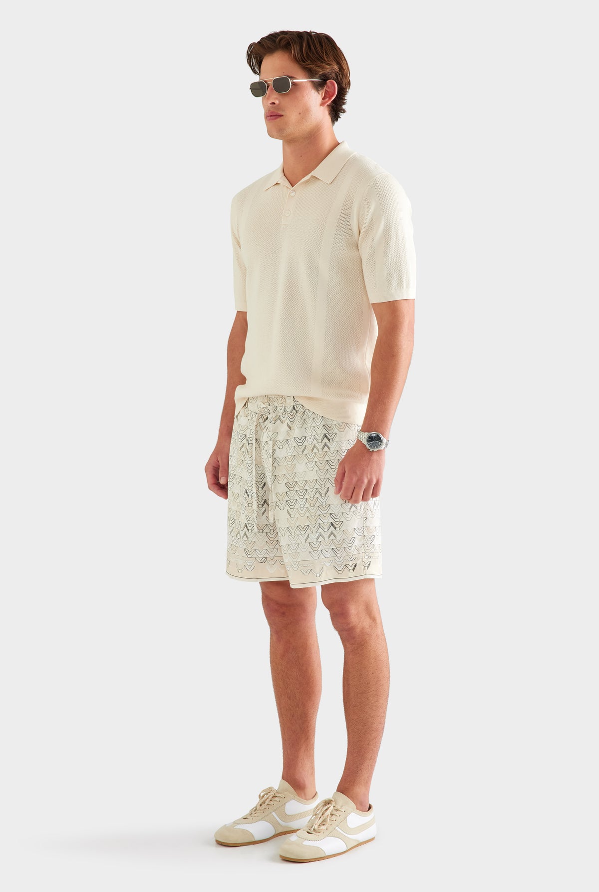 Relaxed Tencel Short - Beige Sketched V Monogram
