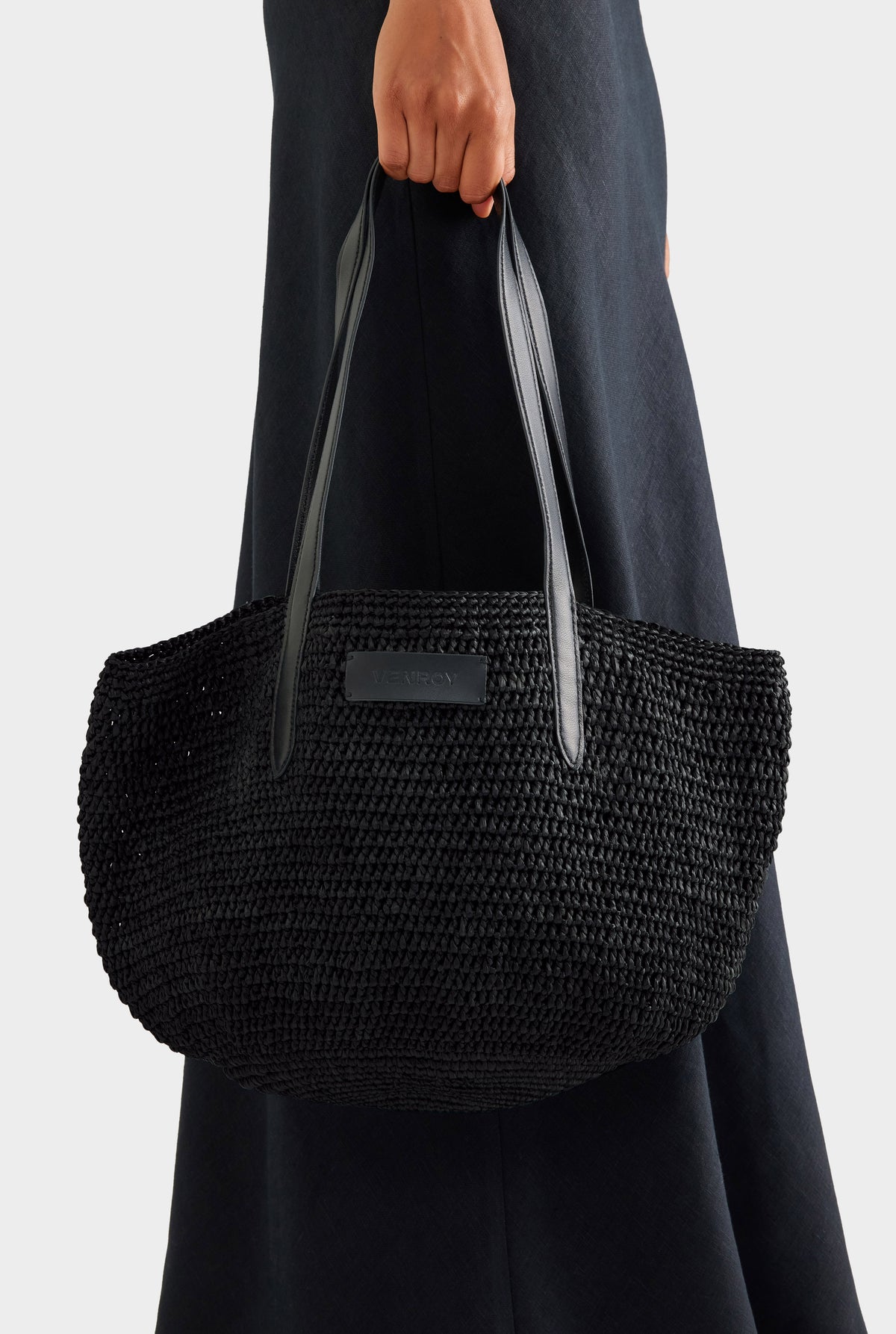 Small Raffia Tote - Black/Black