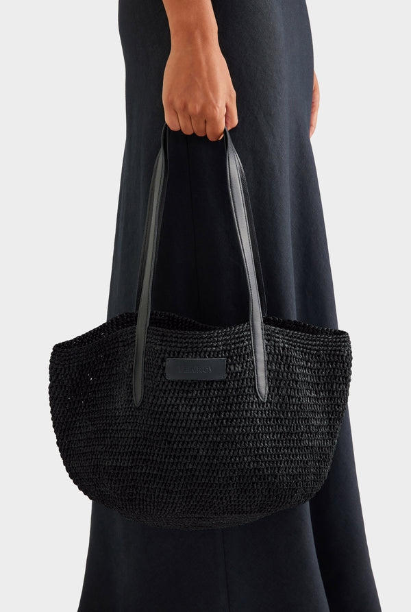 Small Raffia Tote - Black/Black