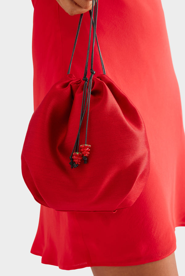 Wool Silk Drawstring Pouch - Red