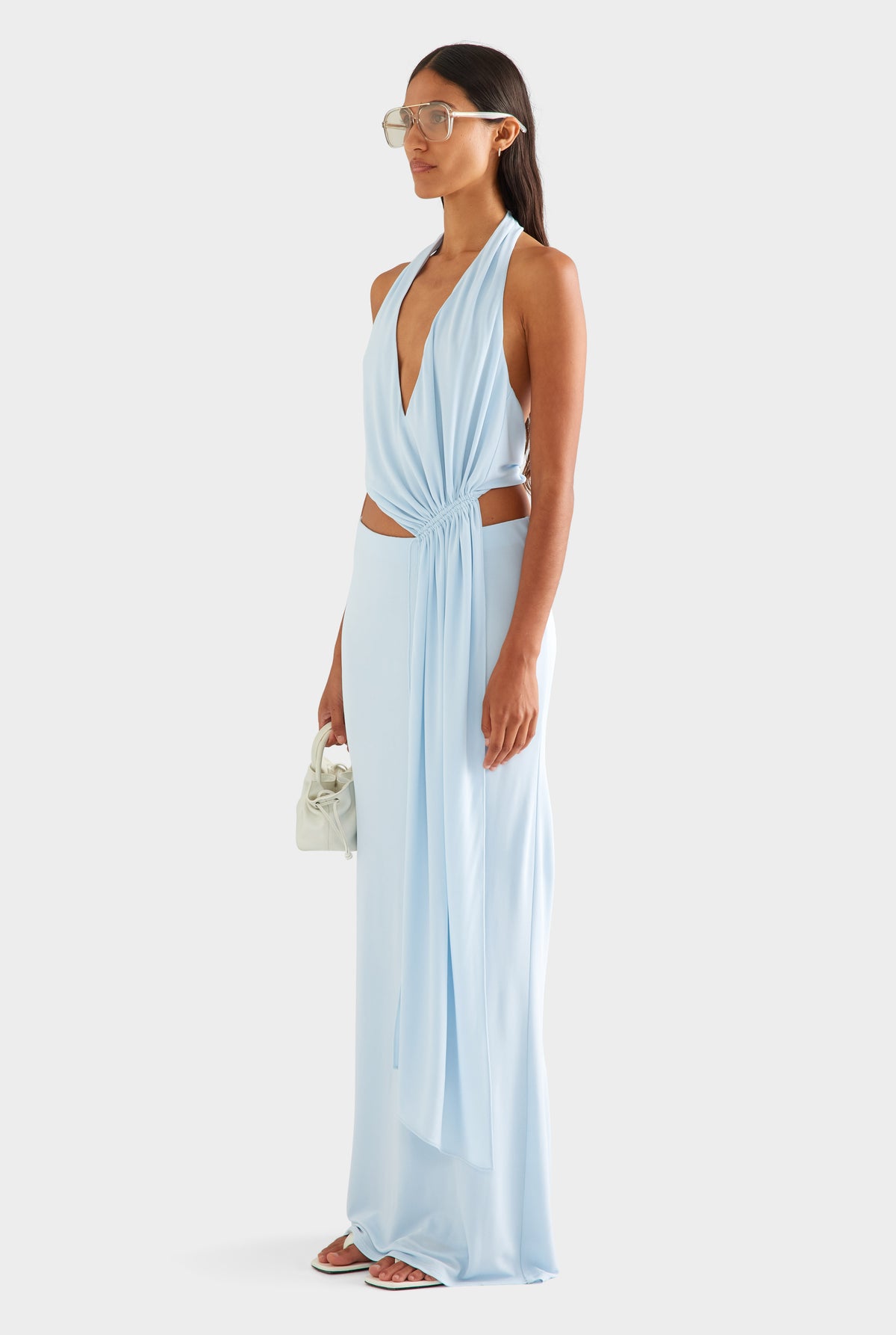 Drawstring Sash Maxi Dress - Ice Blue