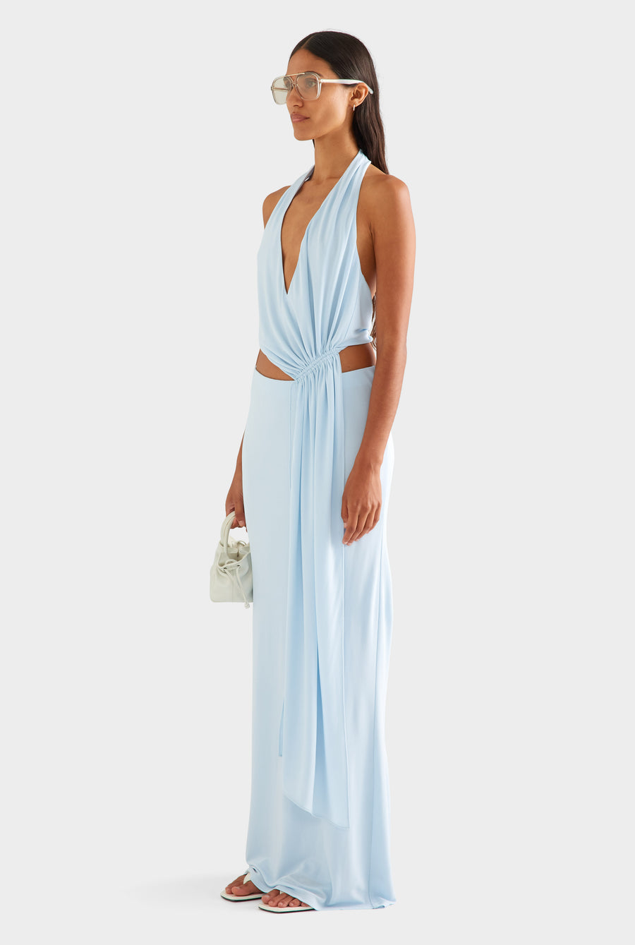 Drawstring Sash Maxi Dress - Ice Blue