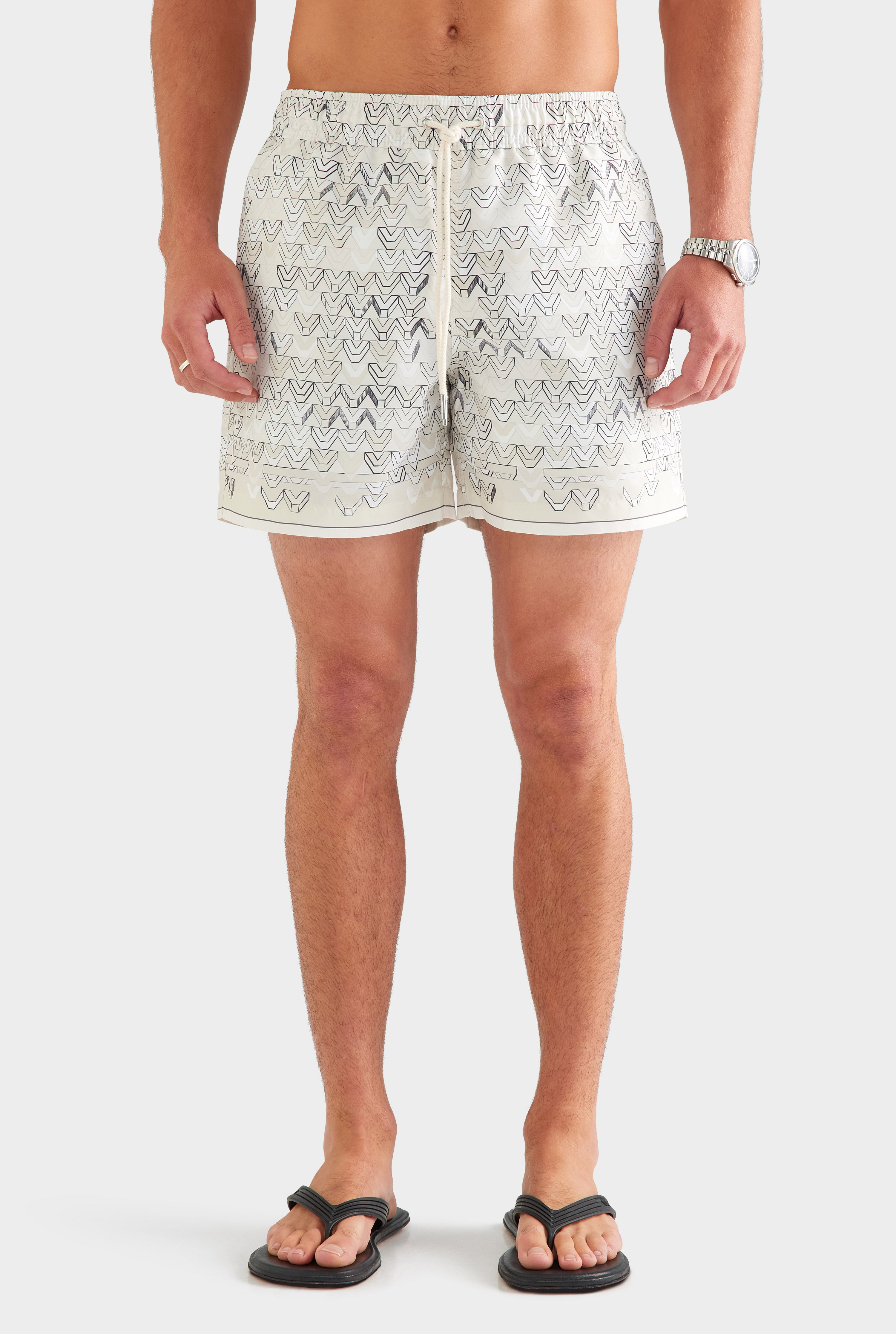 Printed Swim Short - Beige Sketched V Monogram