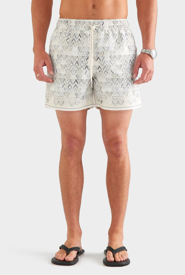 Printed Swim Short - Beige Sketched V Monogram
