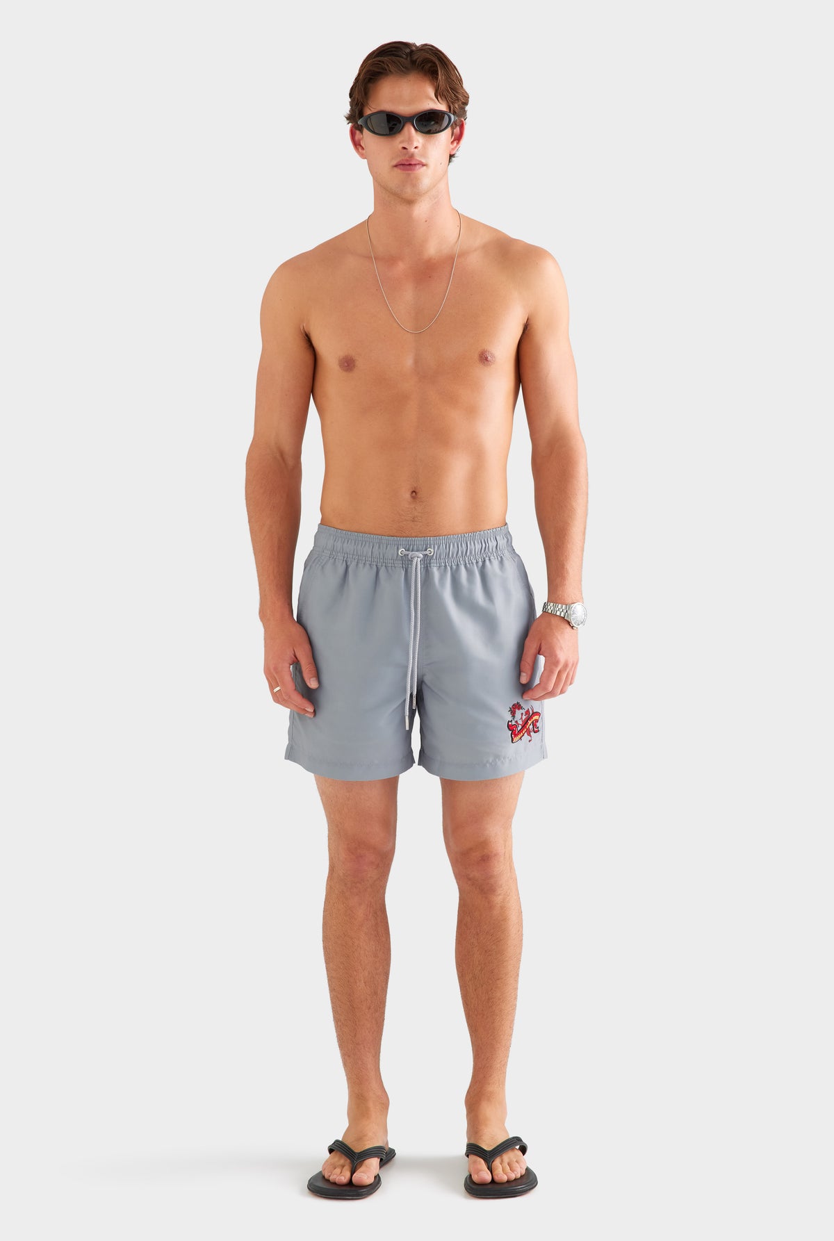 Printed Swim Short - Washed Grey/Barcelona Dragon